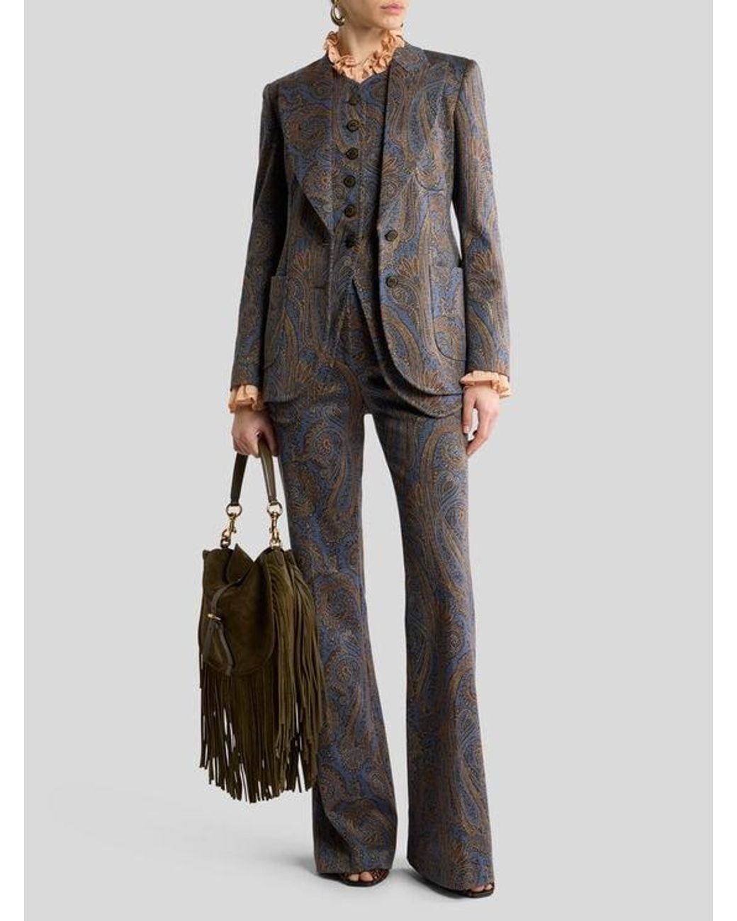 Etro Gray Single-Breasted Cotton-Blend Jacquard Jacket With Paisley Motif