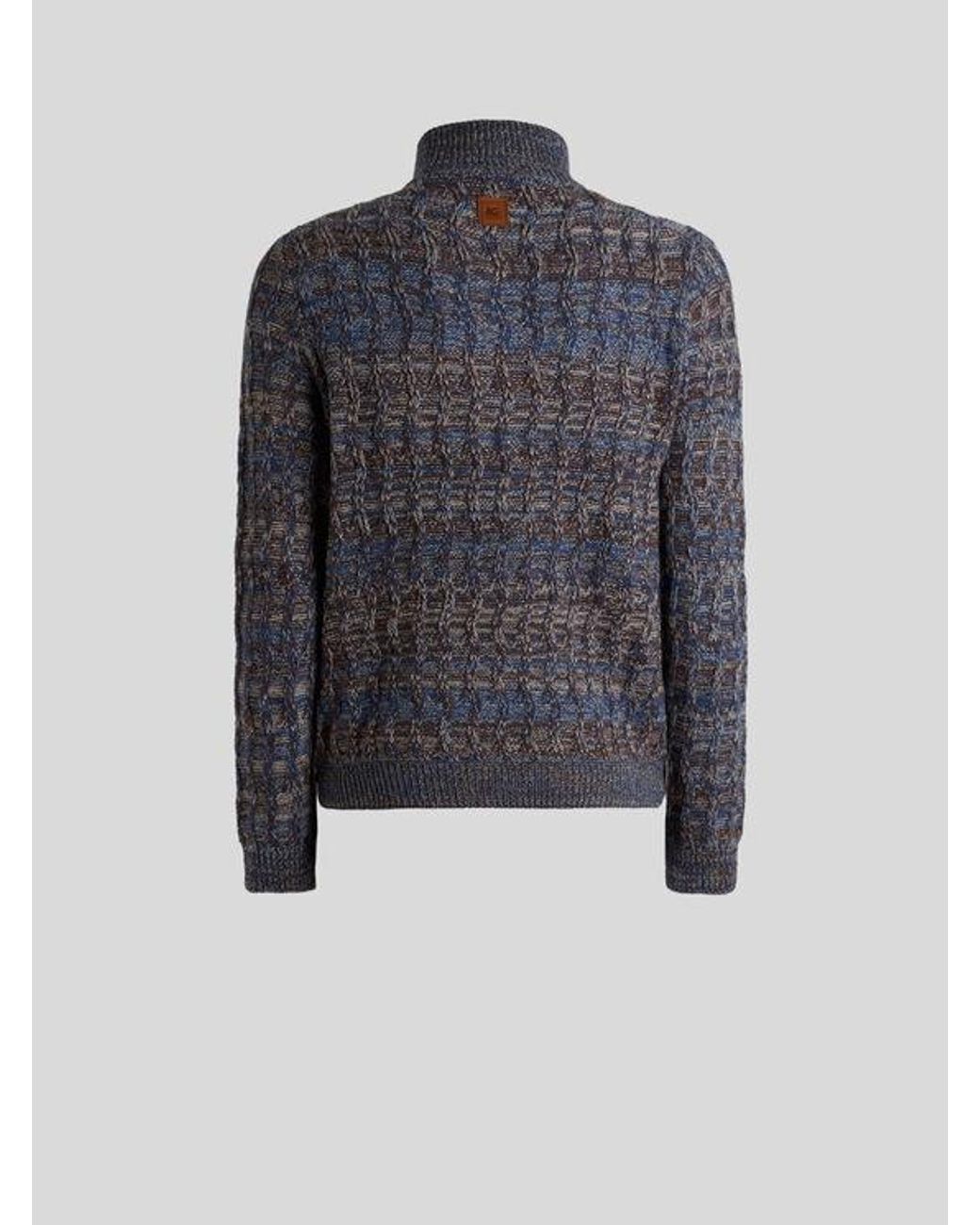 Etro Blue Cable-Knit Cashmere Sweater With Zip for men