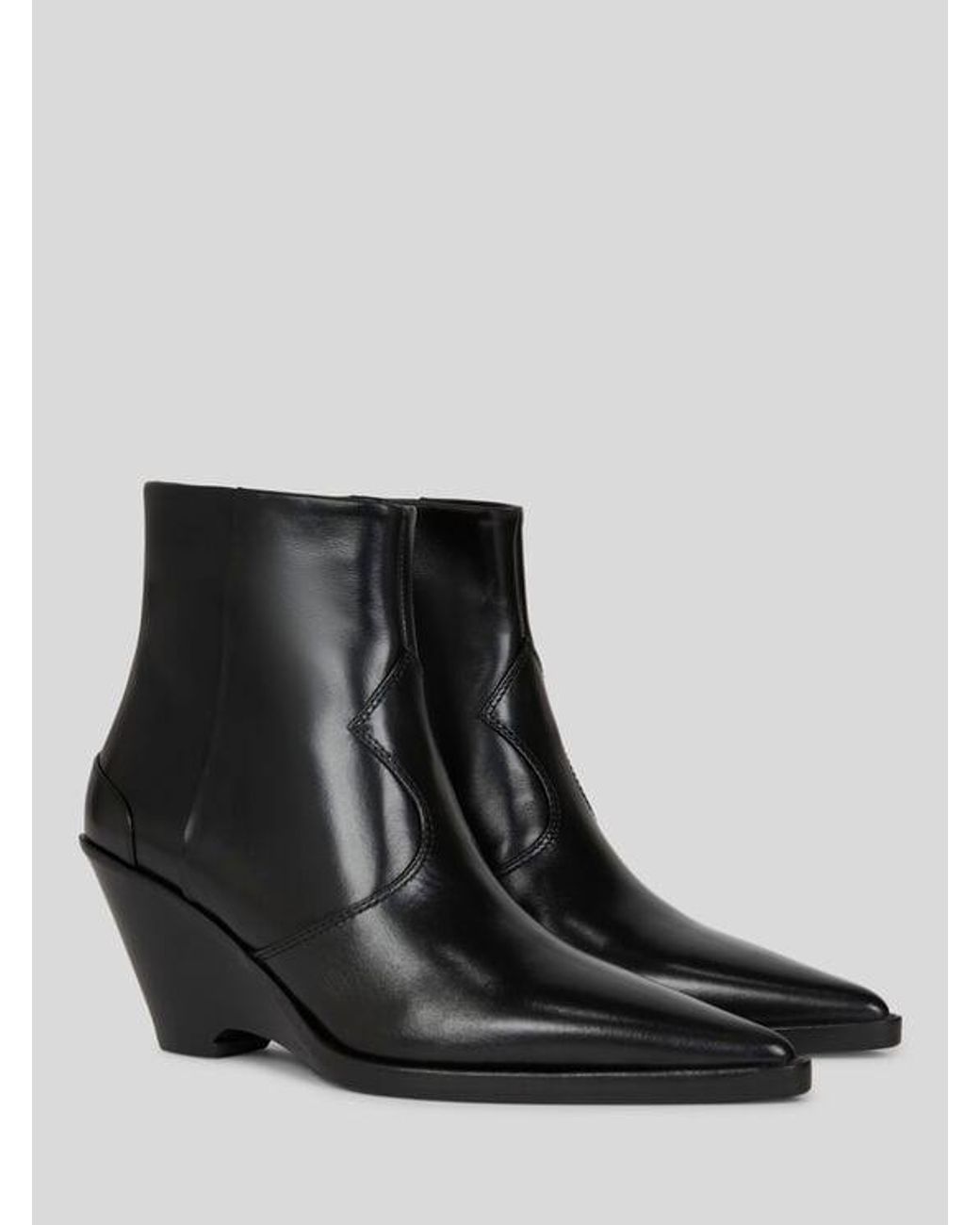 Etro Black Leather Ankle Boots With Wedge Heel