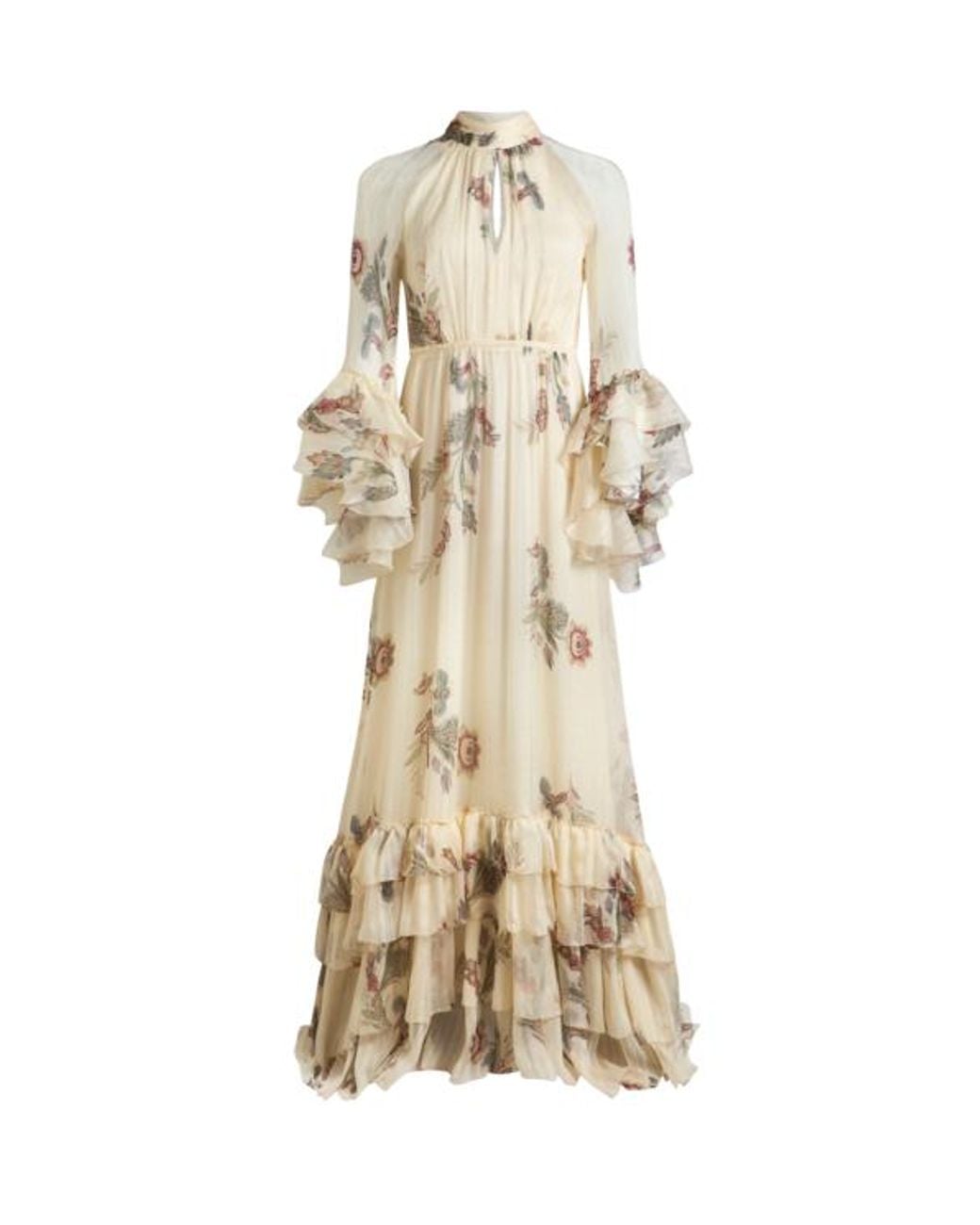 Etro Natural Long Printed Silk Crepon Dress