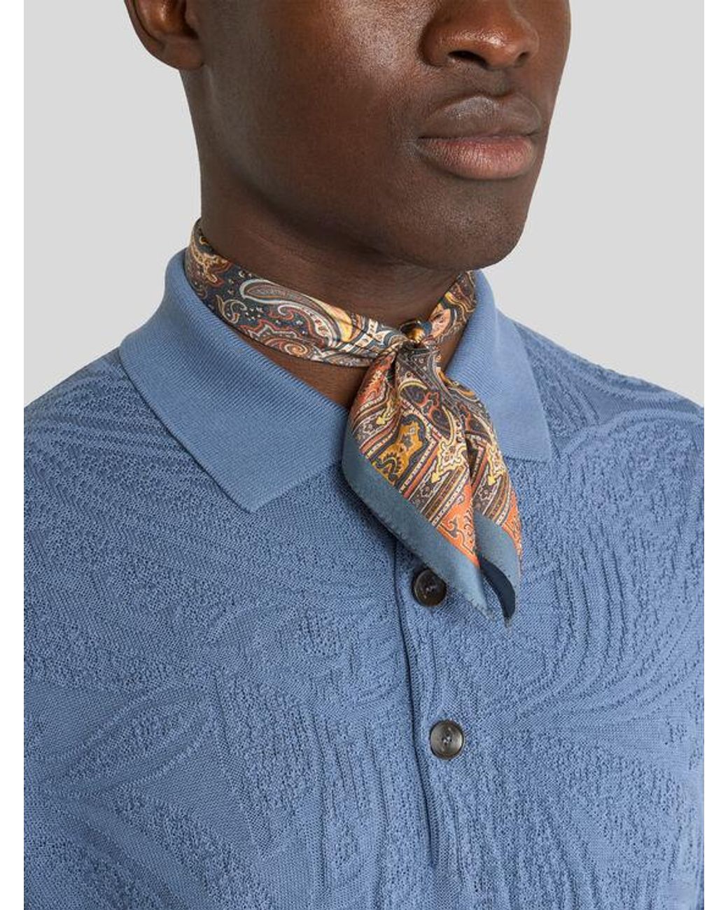 Etro Brown Silk Pocket Square With Geometric Paisley Motif for men
