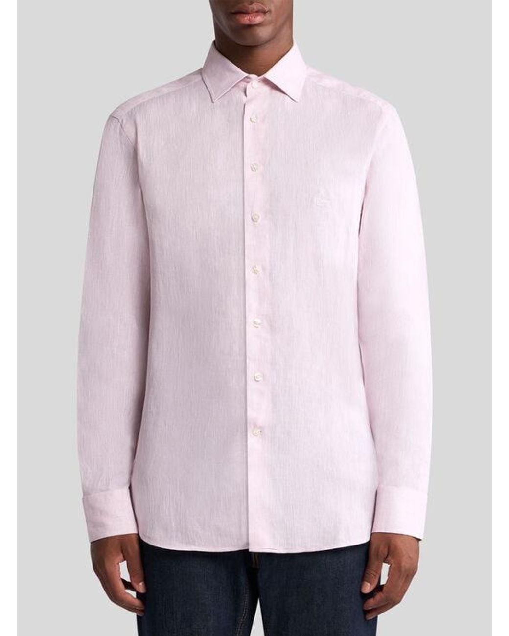Etro Pink Linen Shirt With Pegaso Embroidery