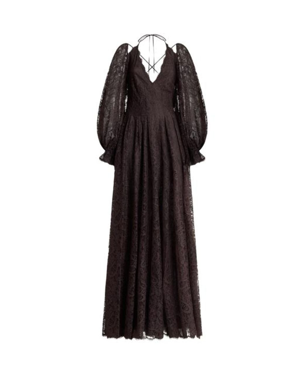 Etro Black Long Lace Dress With Paisley Motif