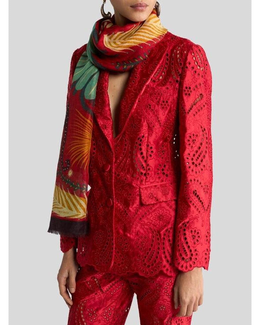 Etro Red X Tabby Booth Modal-Blend Scarf With Placed Print