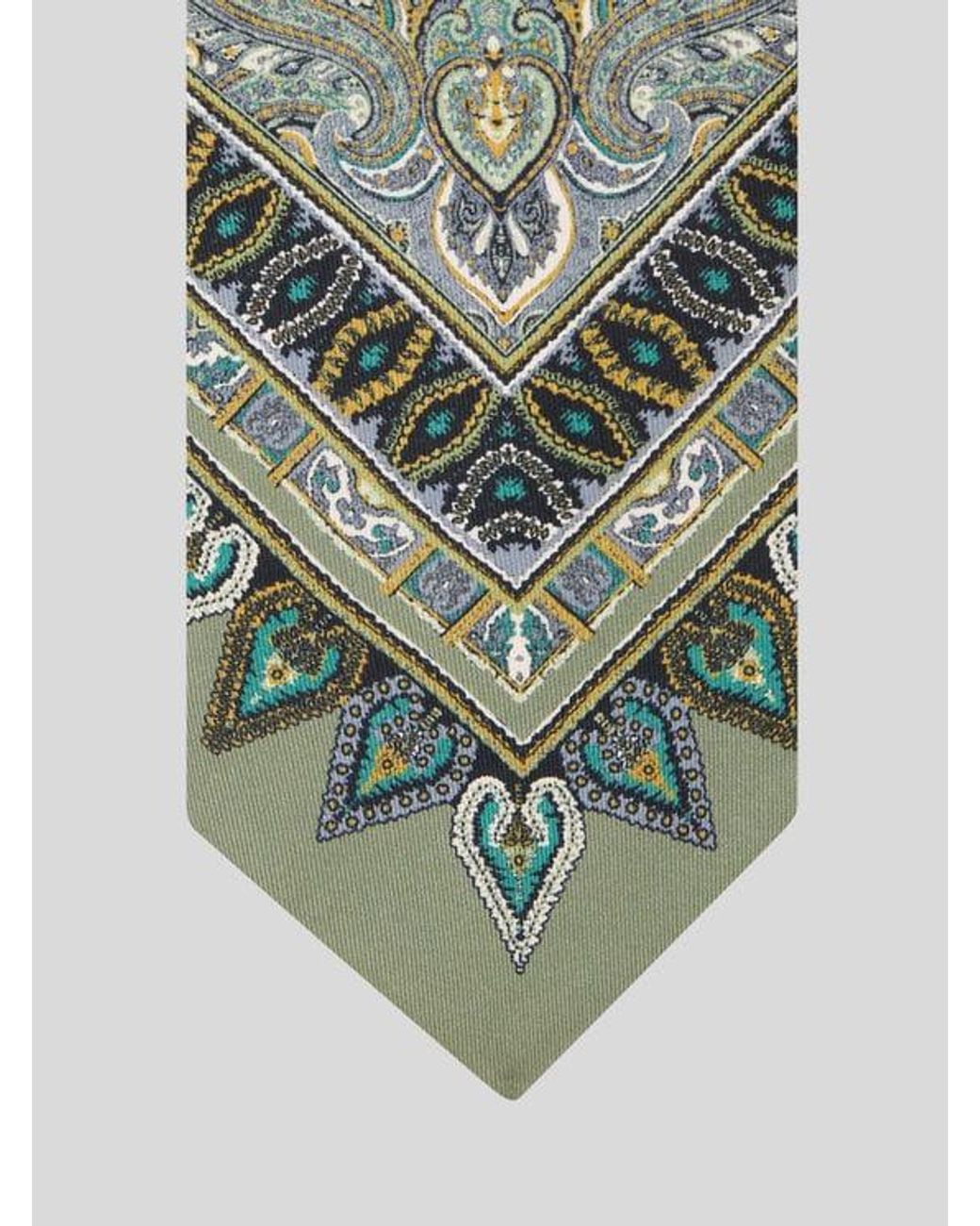 Etro Green Silk Tie With Placed Floral Paisley Print for men