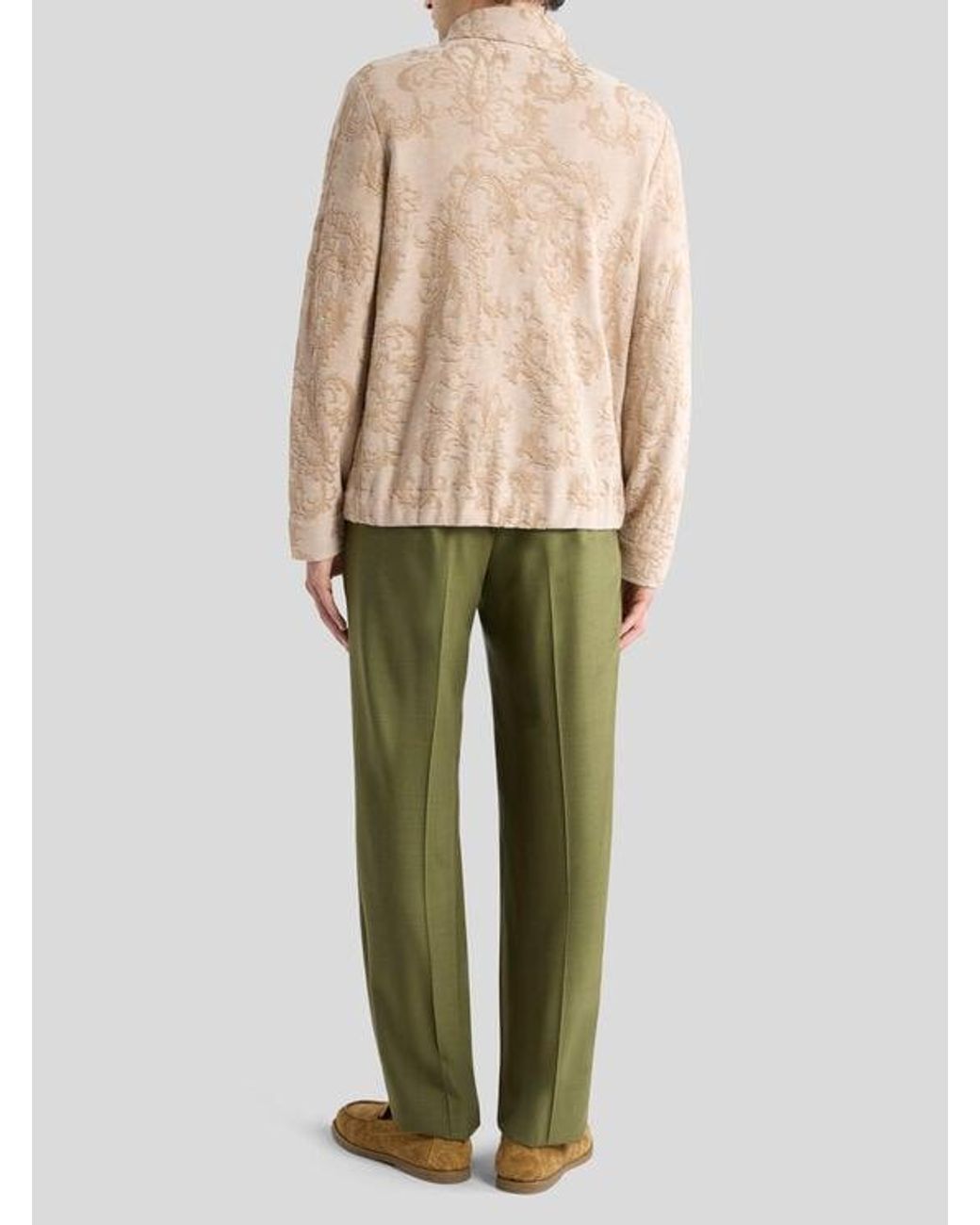 Etro Natural Knit Cotton Shacket With Leafy Motif for men