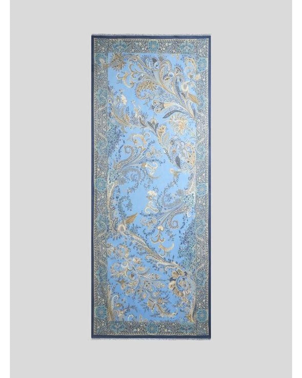 Etro Blue Scarf With Flora And Fauna Motif for men