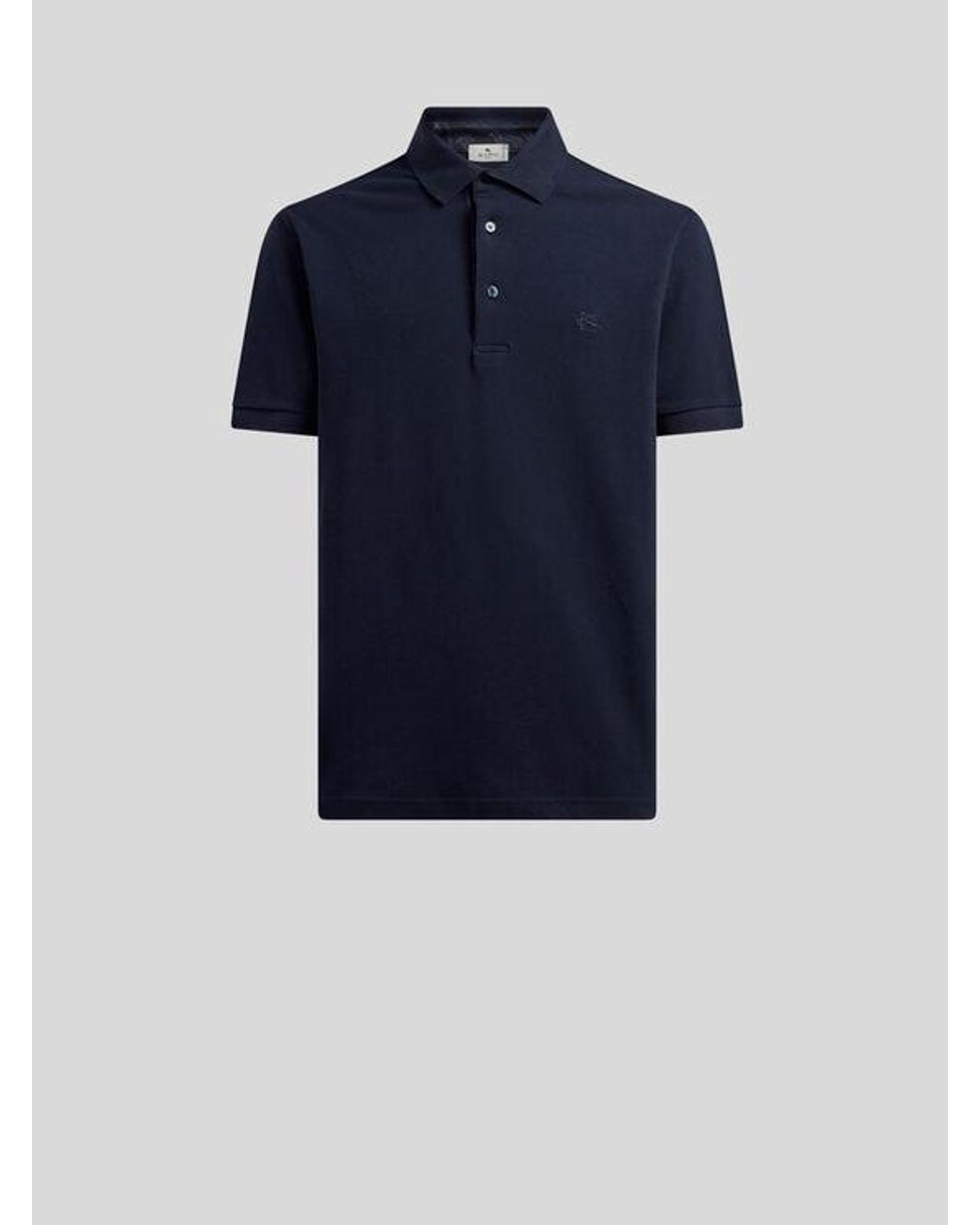 Etro Blue Plain-Coloured Cotton Polo Shirt With Printed Details for men