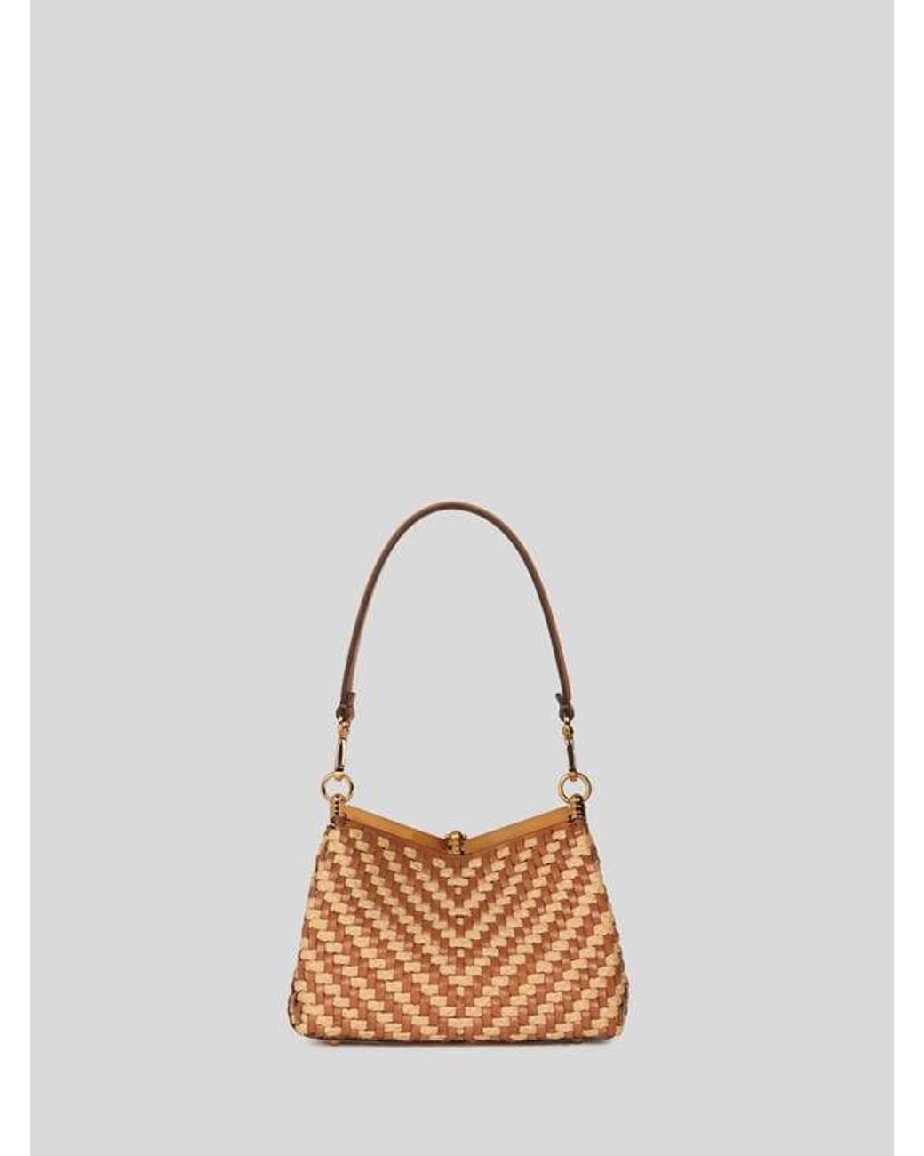 Etro Natural Small Woven Leather And Raffia Vela Bag
