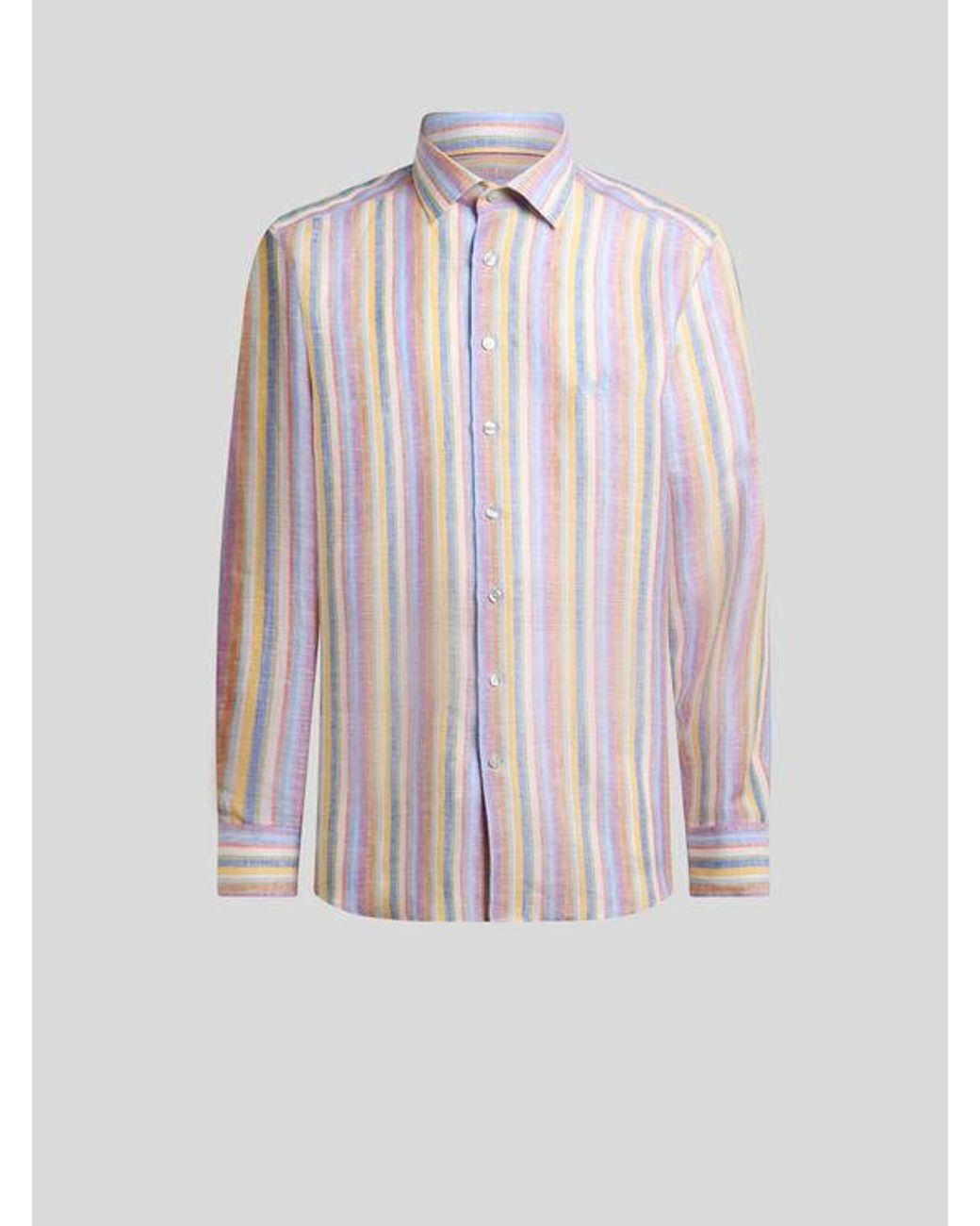 Etro Pink Multicoloured Striped Linen Shirt for men