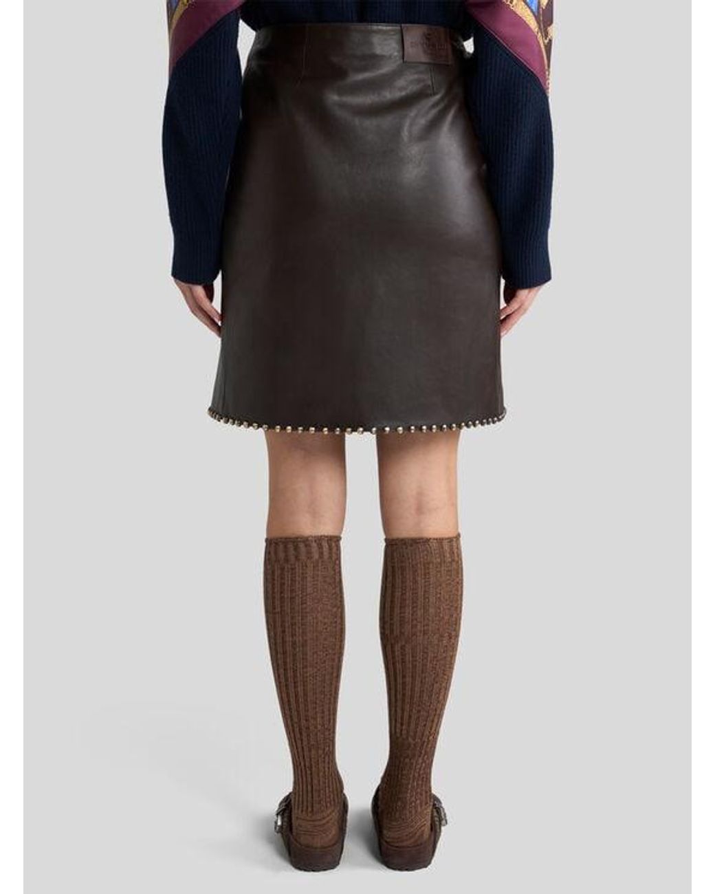 Etro Black Short Leather Skirt With Studs
