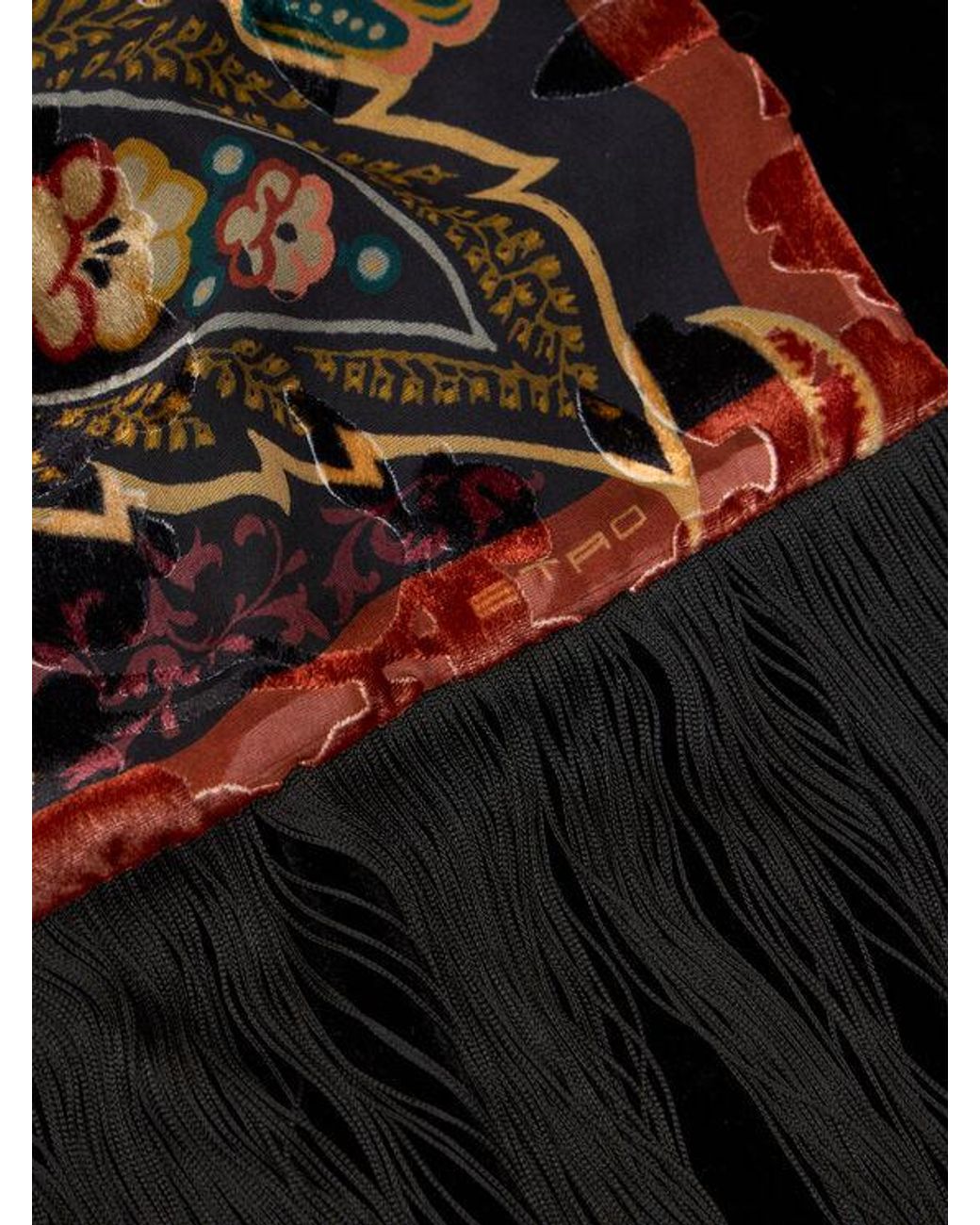 Etro Multicolor Silk-Blend Velvet Scarf With Floral Paisley Motif