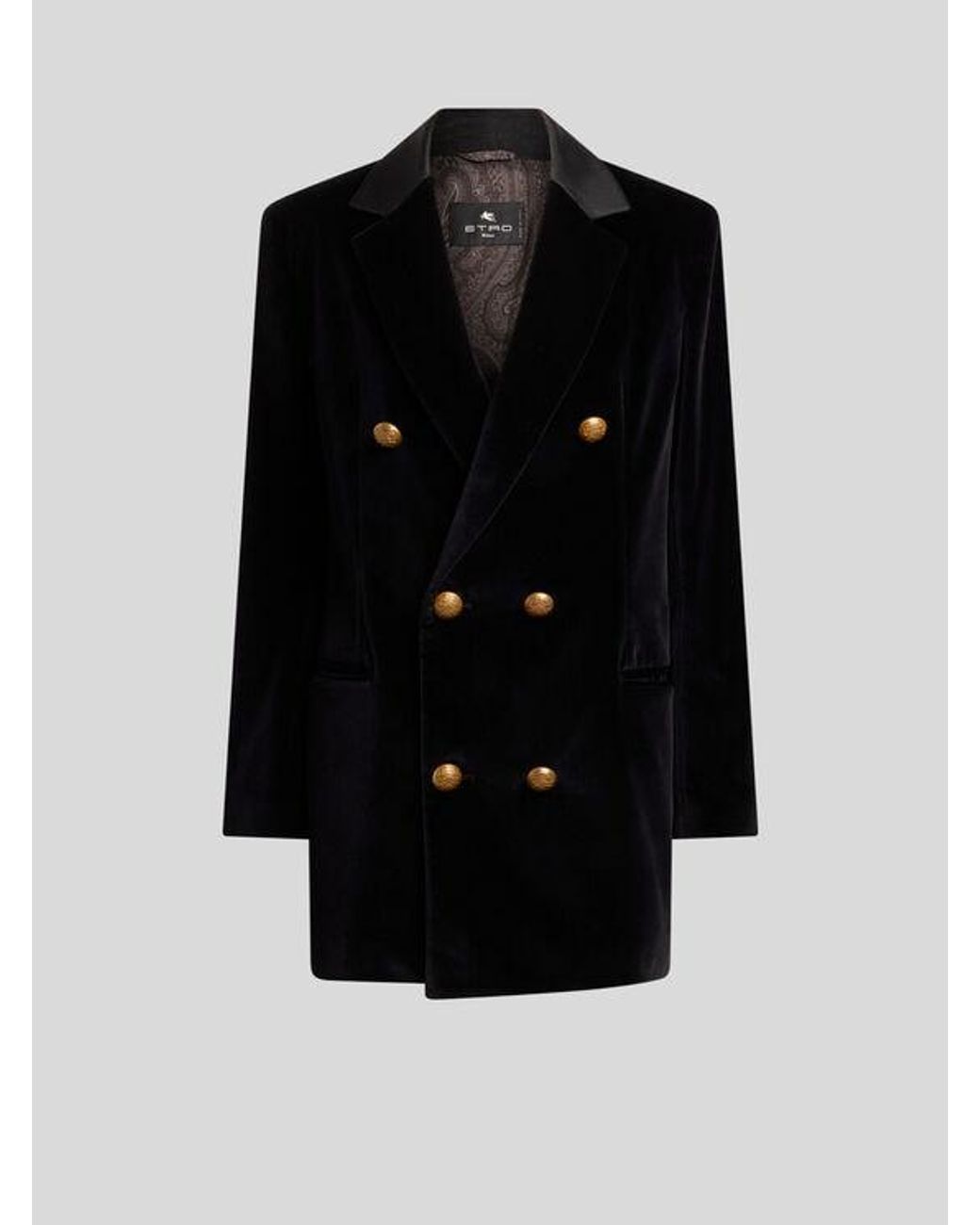 Etro Black Long Double-Breasted Stretch Cotton Velvet Jacket