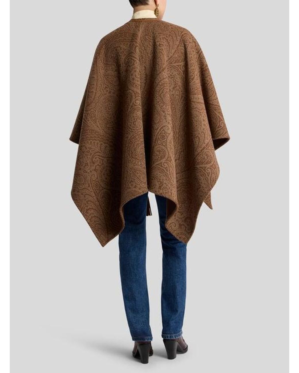 Etro Brown Wool And Cashmere Jacquard Cape