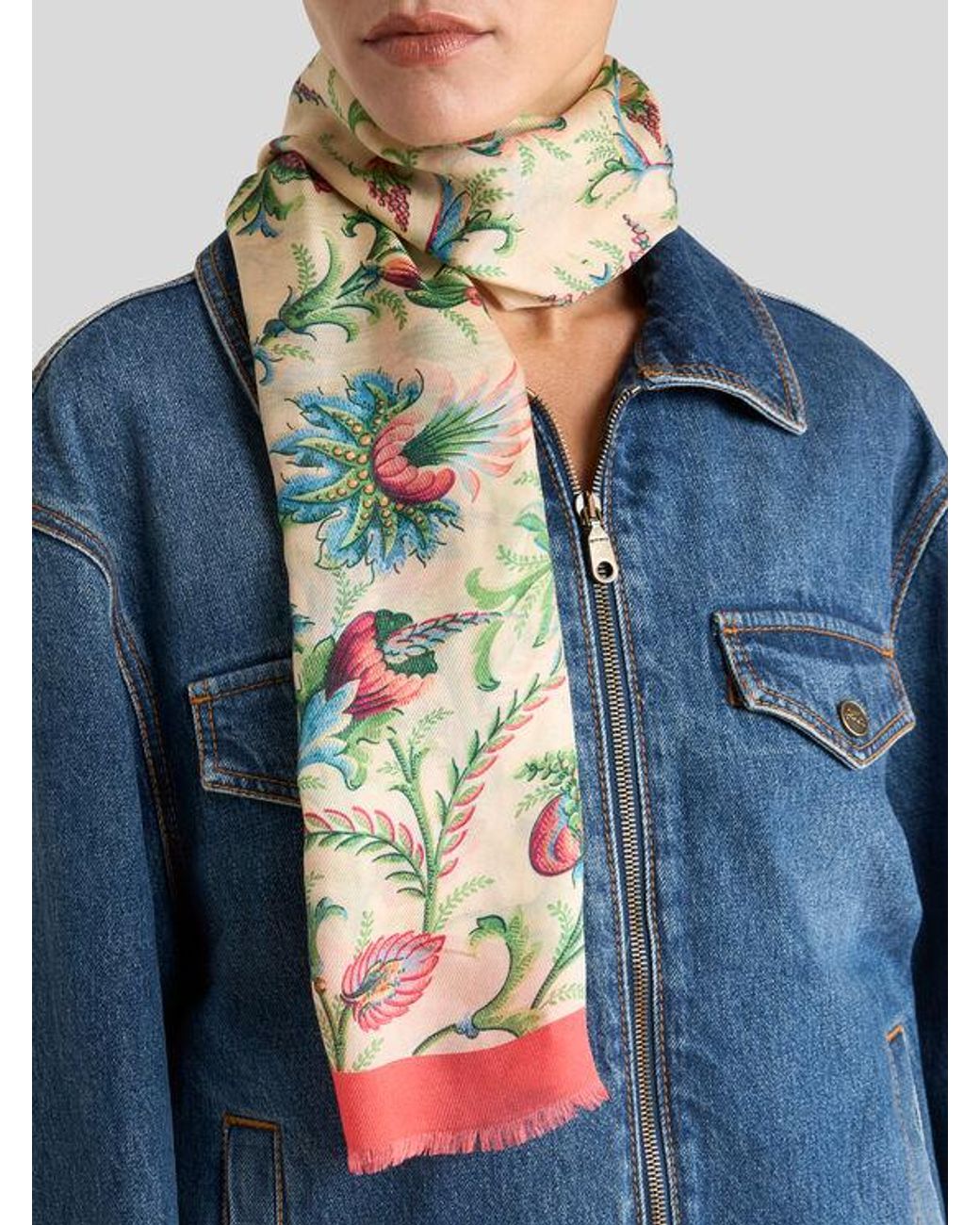 Etro Metallic Cotton And Silk Scarf With Floral Motif