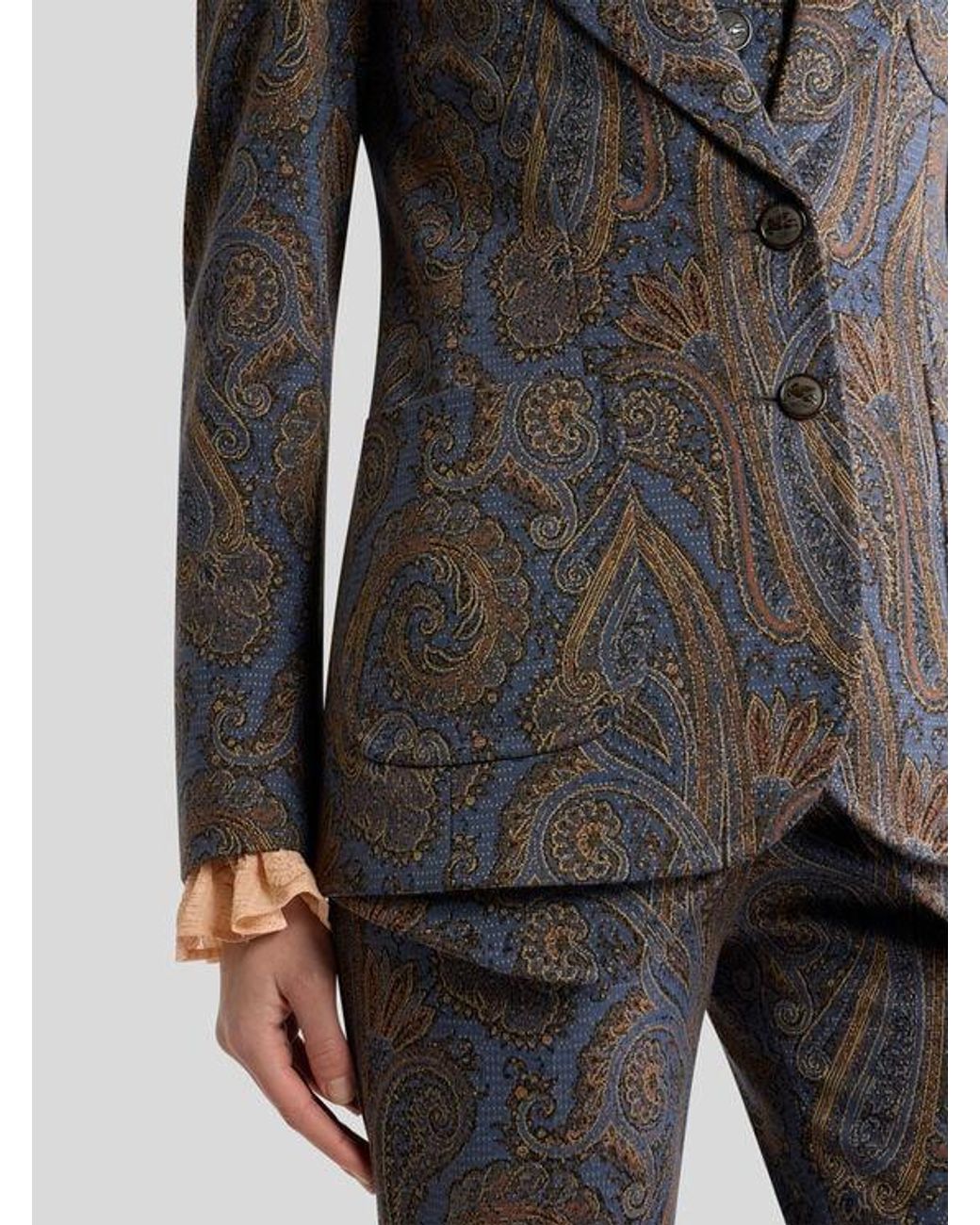 Etro Gray Single-Breasted Cotton-Blend Jacquard Jacket With Paisley Motif