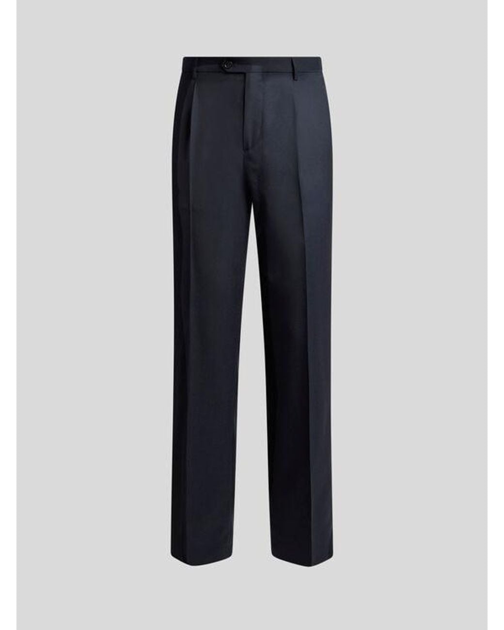 Etro Blue Wool-Blend Flannel Trousers With Crease Detail for men