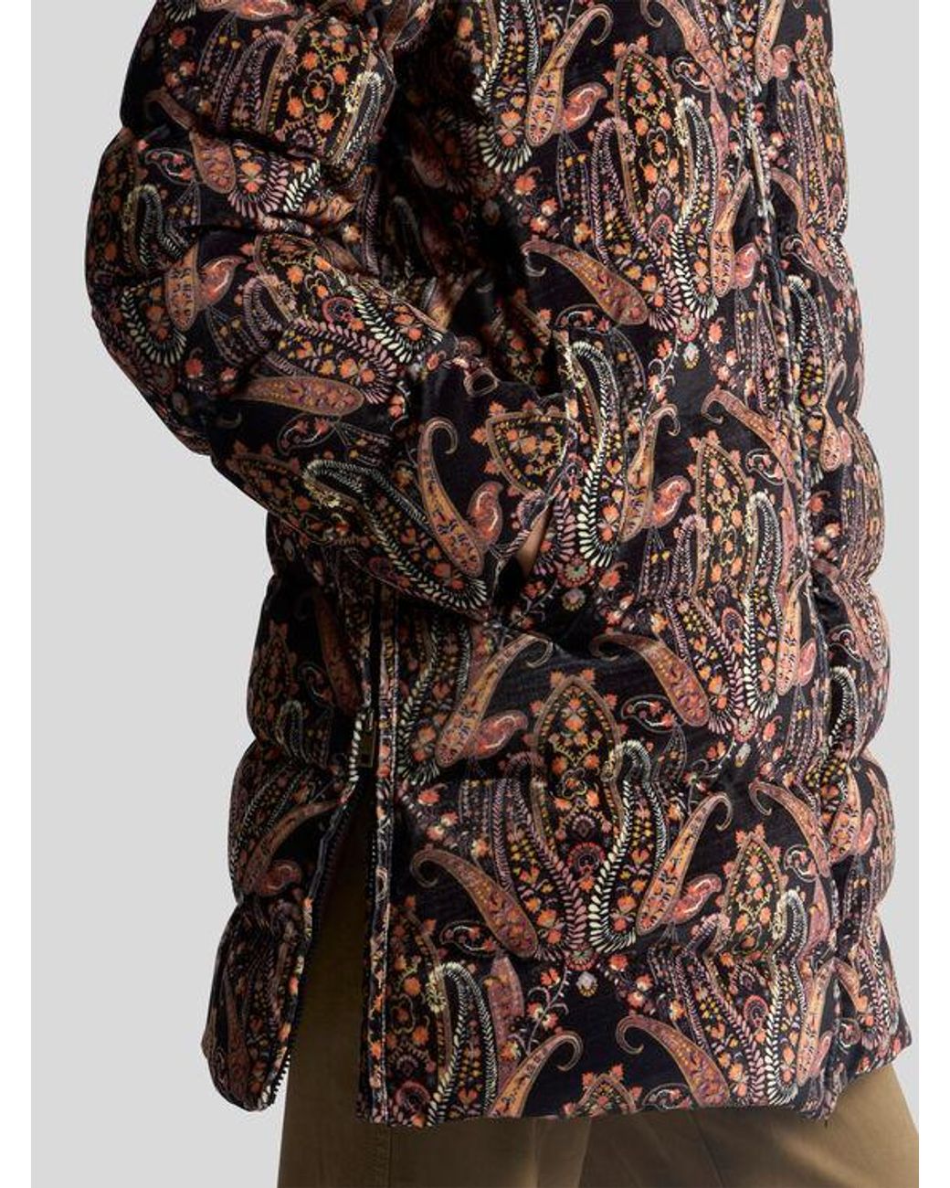 Etro Brown Velvet Down Jacket With Floral Paisley Motif