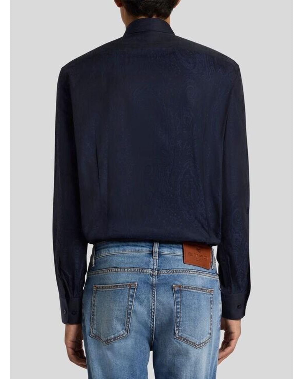 Etro Blue Cotton Jacquard Shirt for men