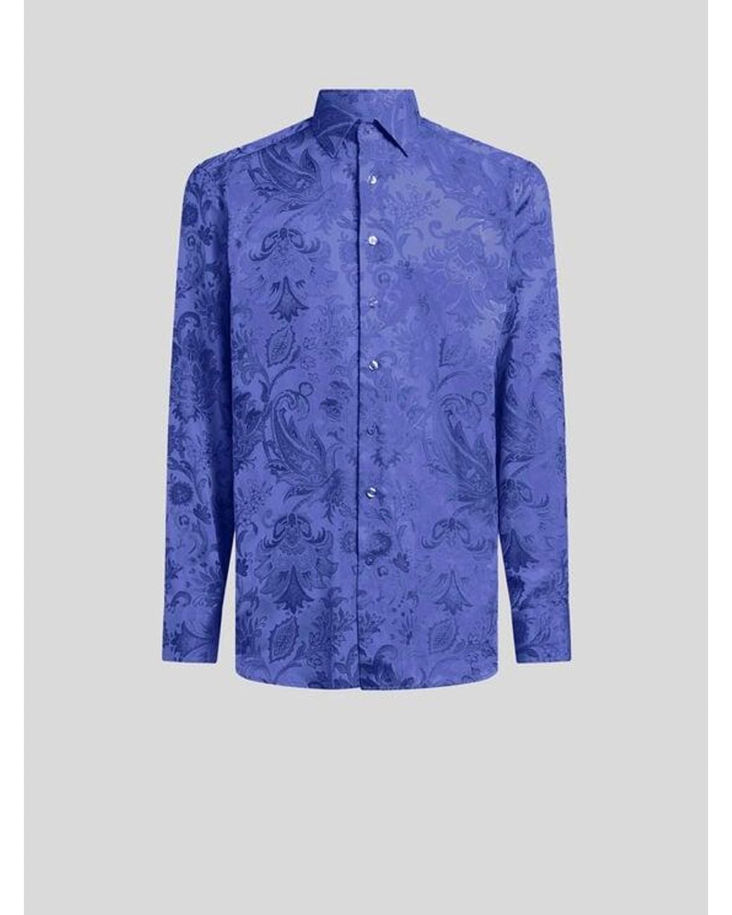 Etro Blue Cotton Jacquard Shirt for men