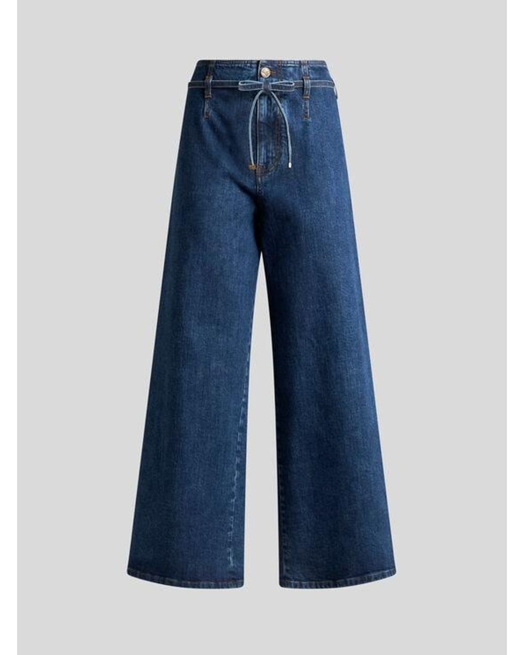 Etro Blue Culotte Jeans With Belt And Embroidery