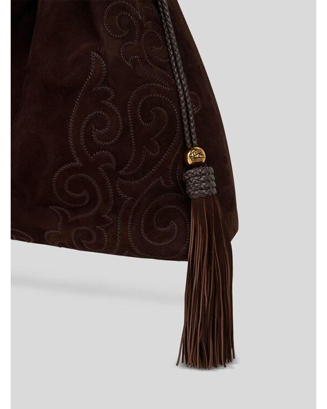 Etro Brown Large Suede Kalispera Bag With Patch And Tassels
