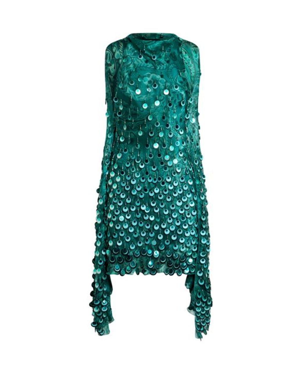 Etro Green Silk Mini Dress With Sequin Embroidery