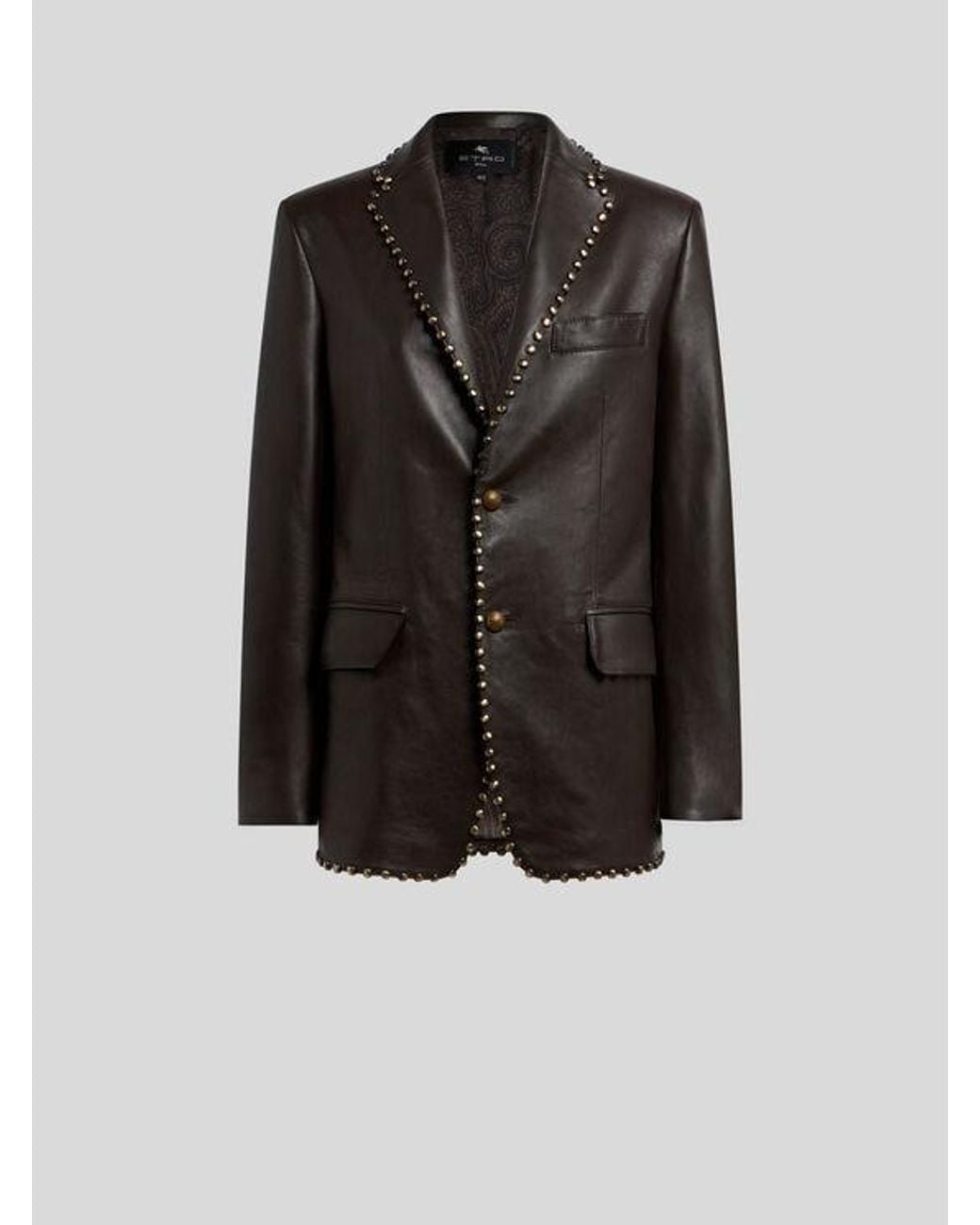 Etro Black Single-Breasted Leather Jacket With Studs