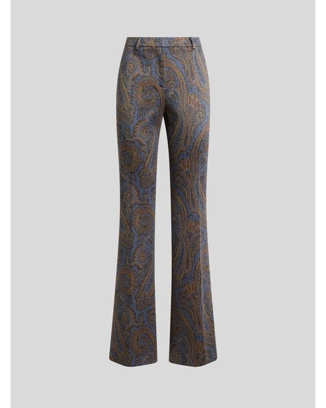 Etro Gray Fit-And-Flare Cotton-Blend Jacquard Trousers With Paisley Motif