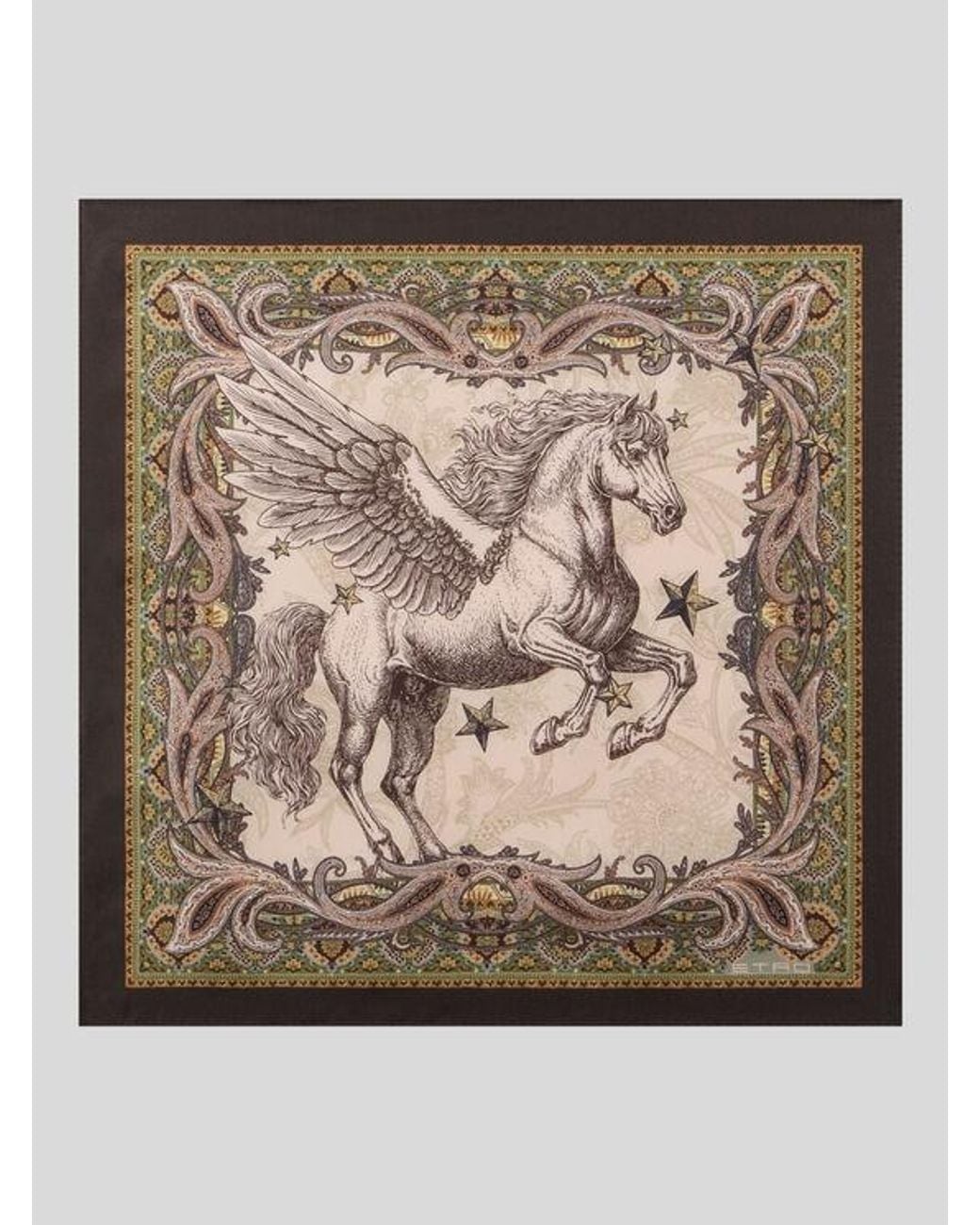 Etro Metallic Silk Pocket Square With Placed Pegaso Print for men