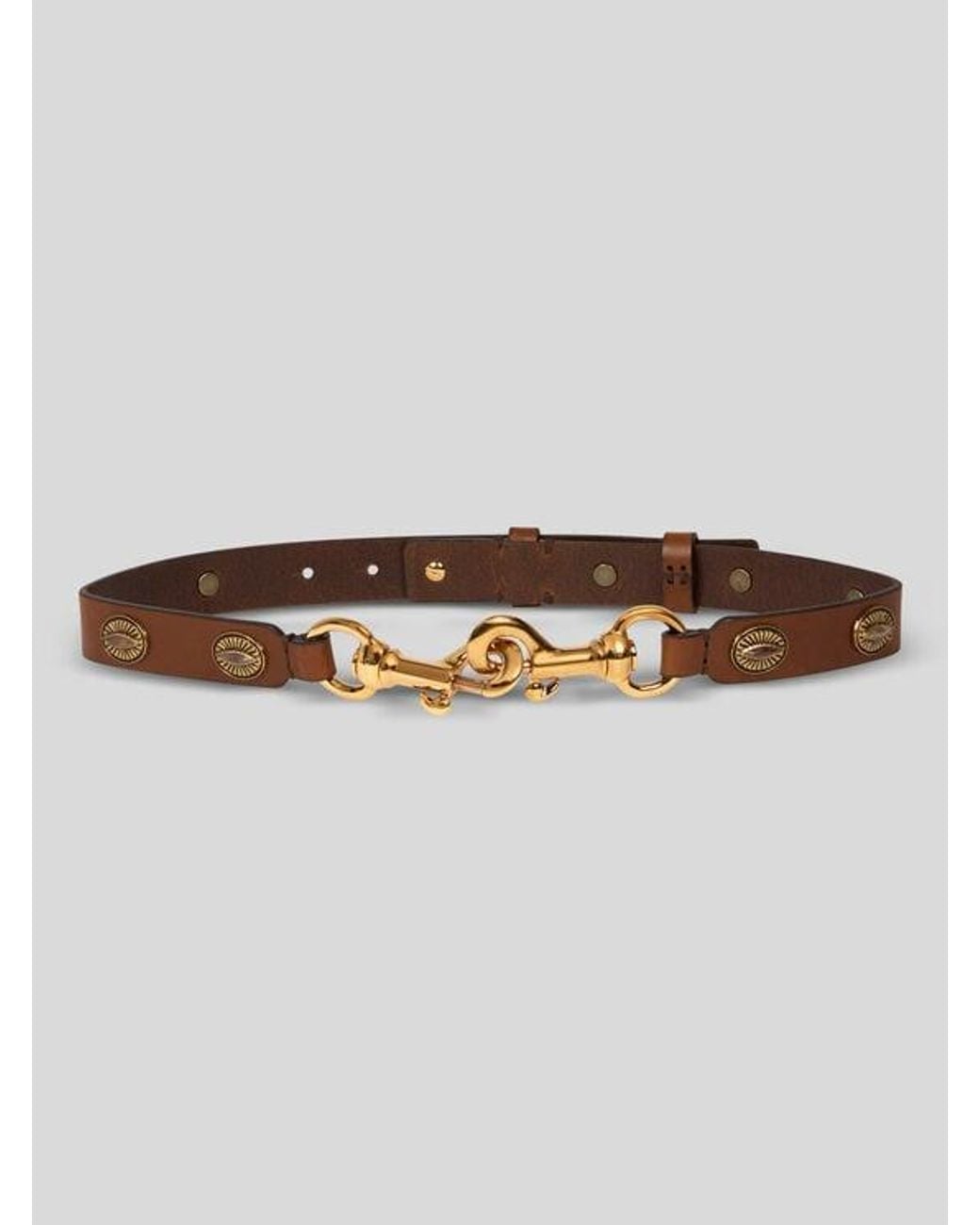 Etro Brown Leather Pony Belt With Oval-Shaped Studs