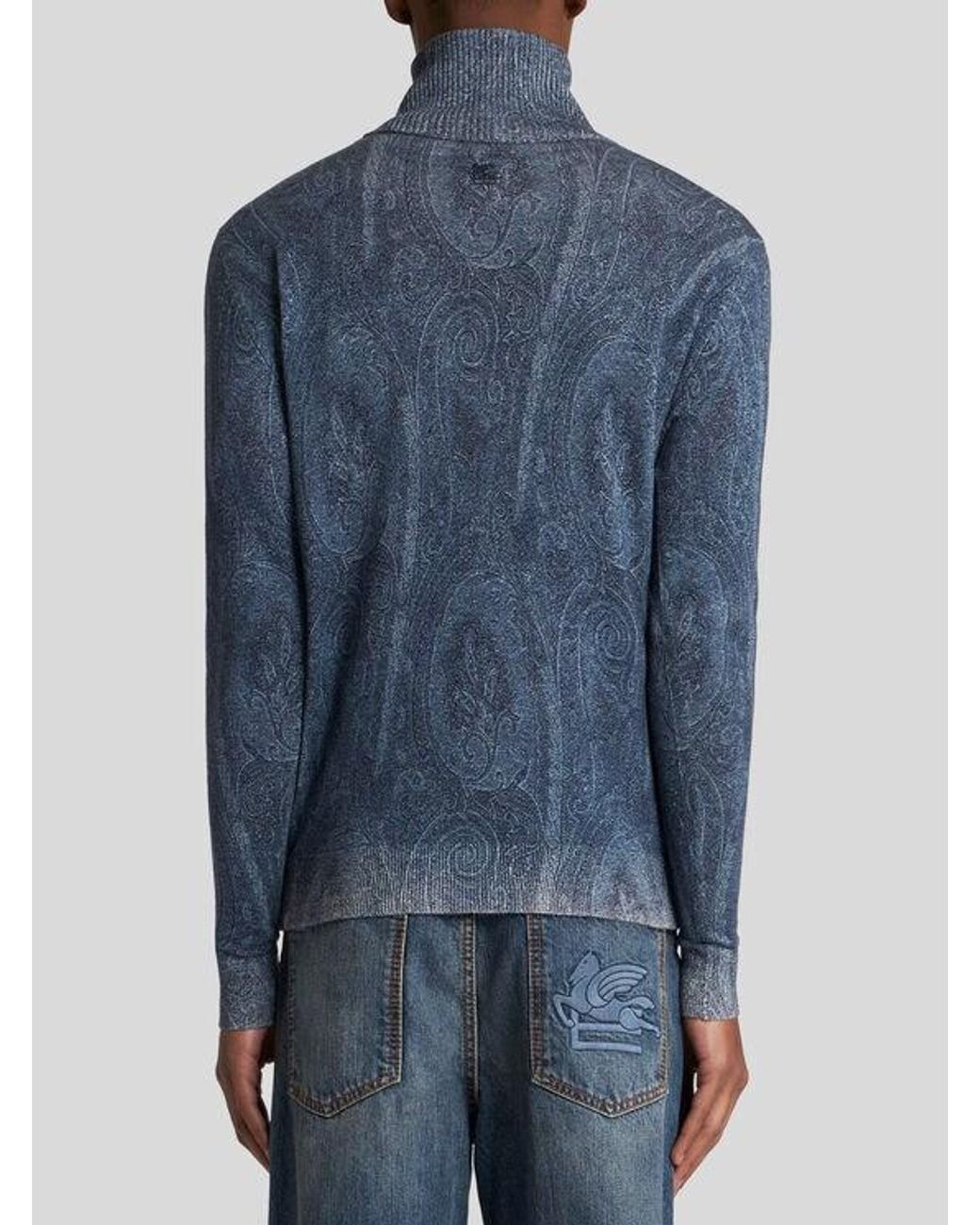 Etro Blue Paisley Turtleneck for men