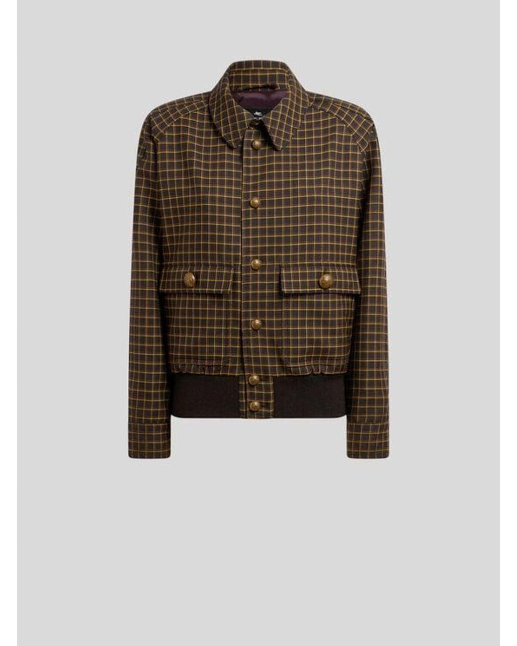 Etro Brown Wool Bomber Jacket With Check Motif
