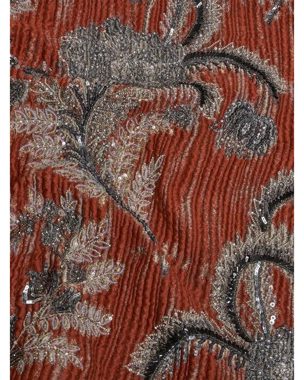 Etro Brown Quilted Jacquard Coat With Embroidery