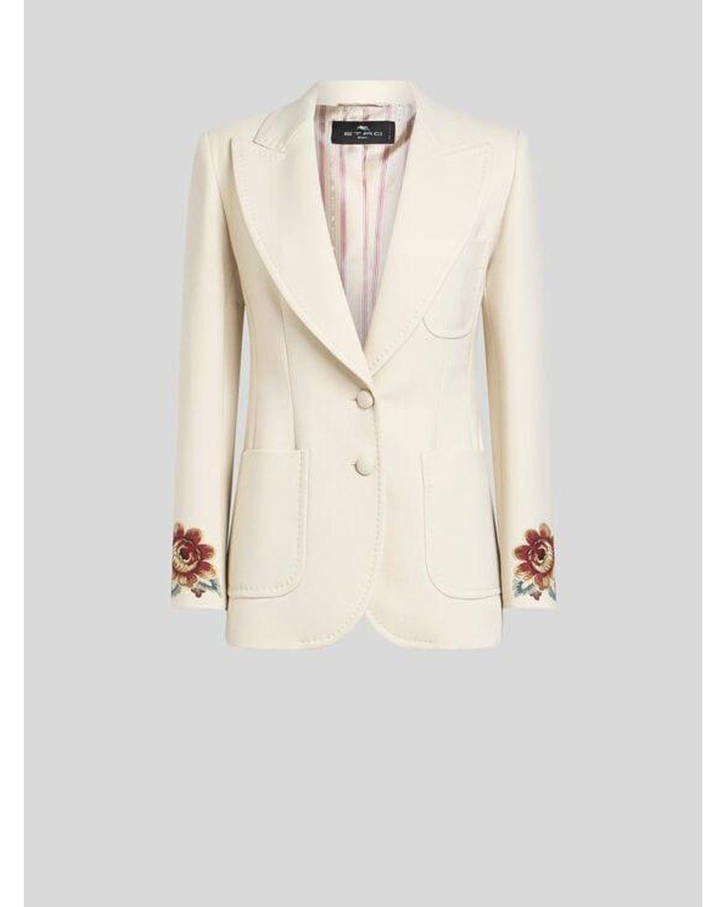 Etro White Cool Wool Jacket With Embroidery