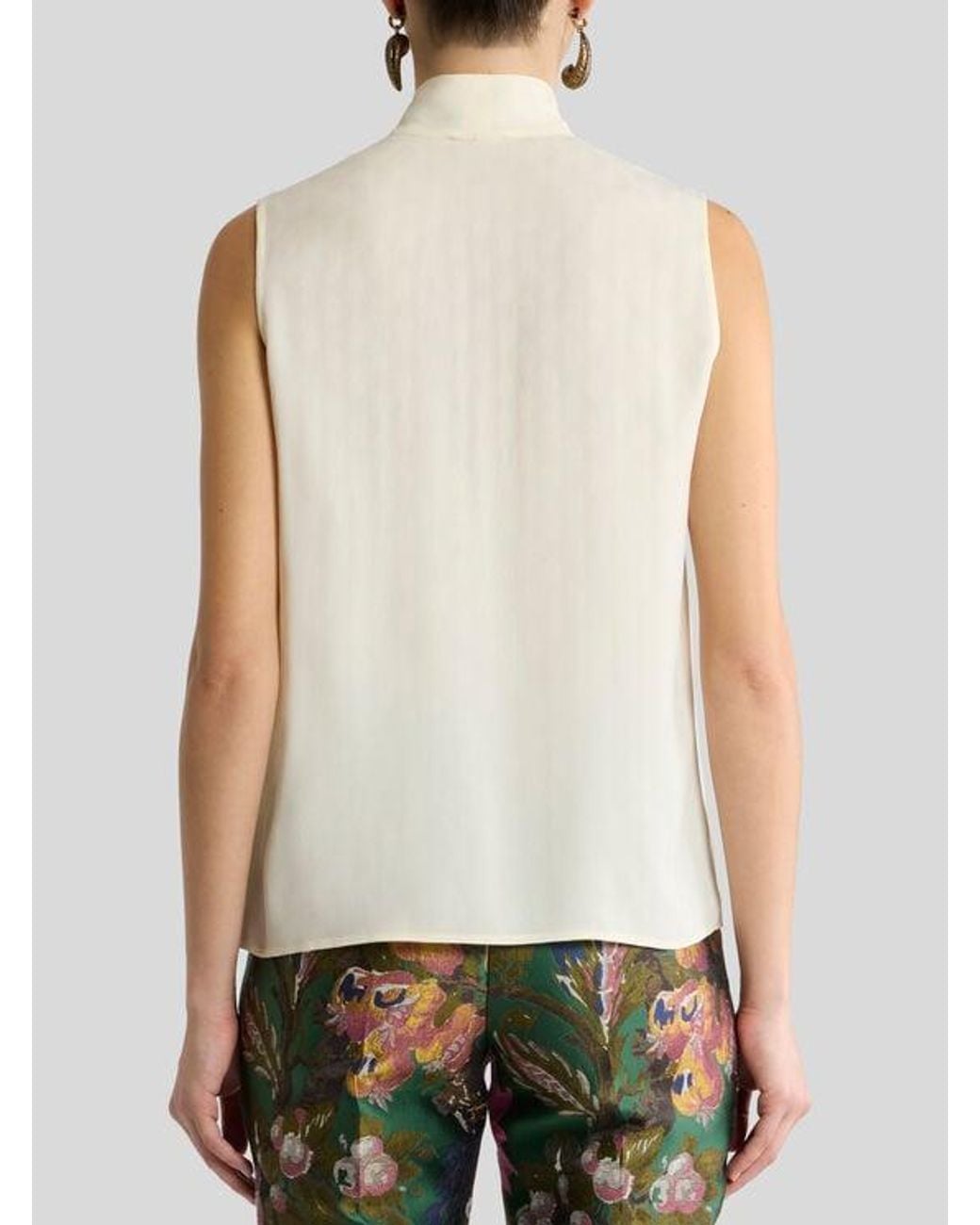 Etro White Silk-Blend Jacquard Top With Silk Scarf And Paisley Motif