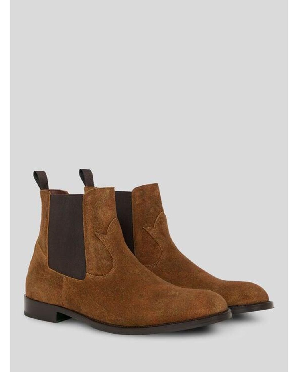 Etro Brown Suede Chelsea Ankle Boots With Arnica Motif for men