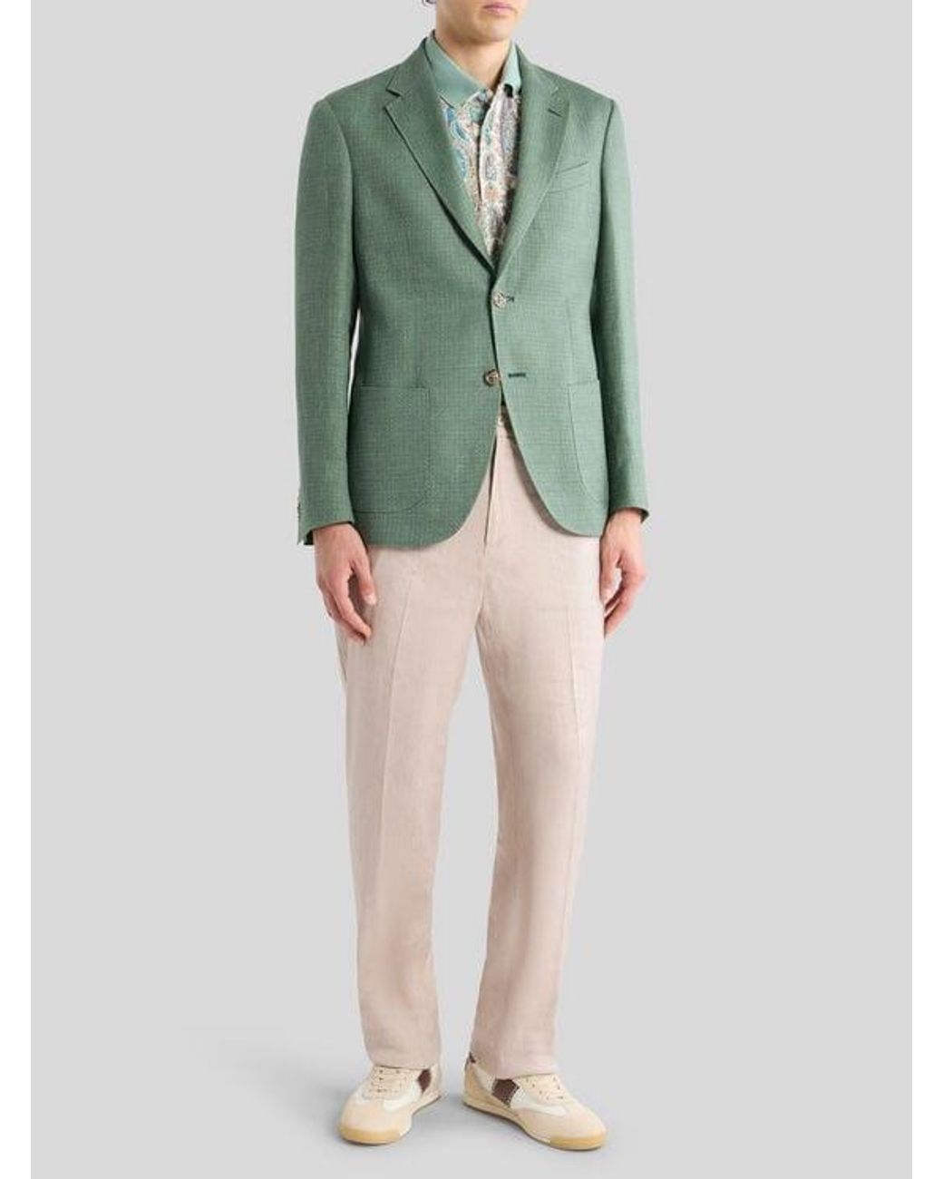 Etro Green Single-Breasted Wool Mouliné Jacket for men