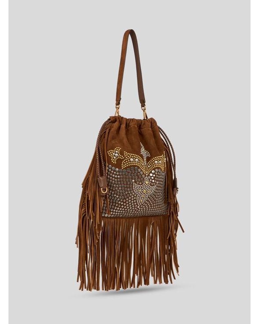 Etro Brown Medium Suede Kalispera Bag With Studs And Fringes