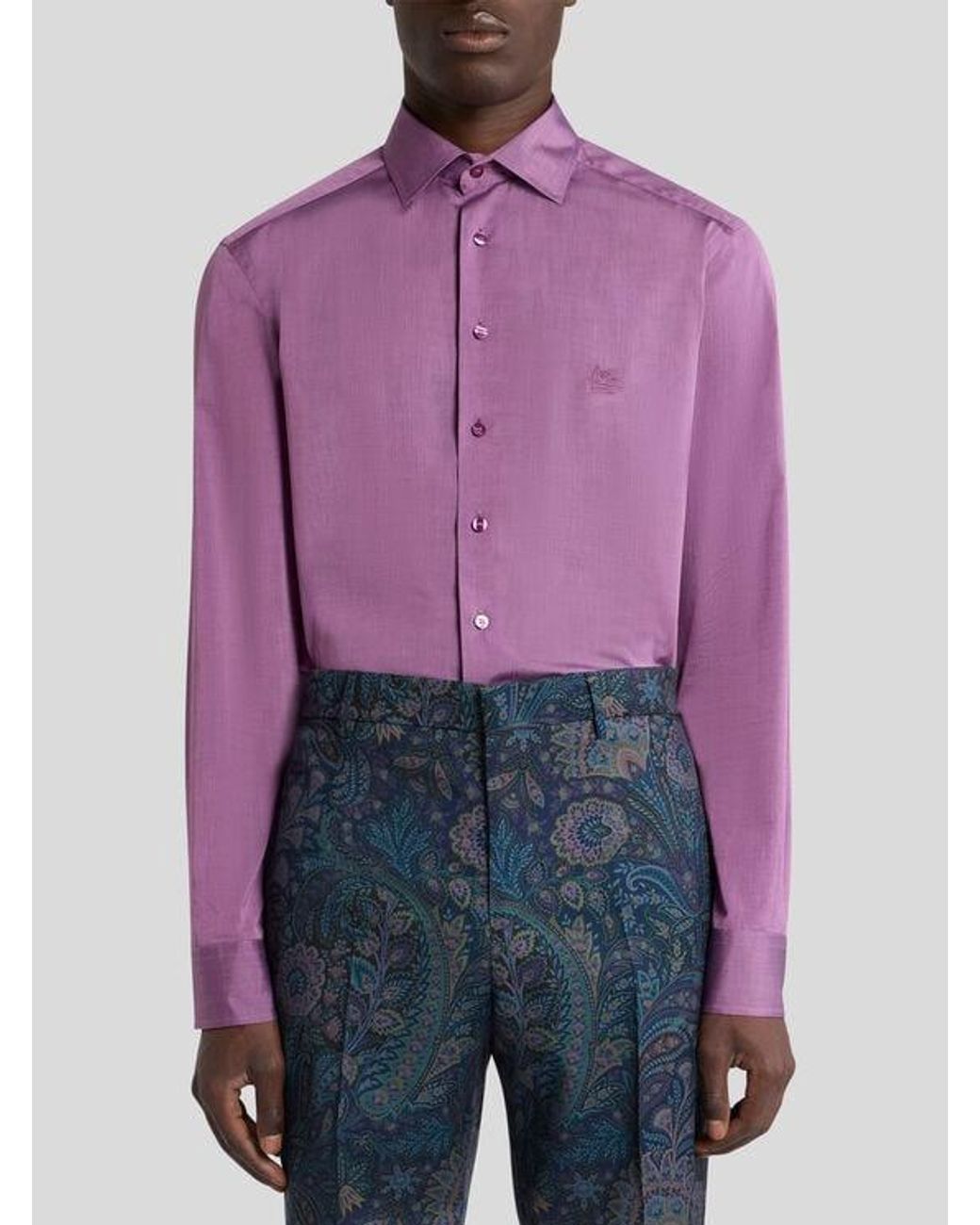 Etro Purple Shirt With Pegaso Embroidery for men