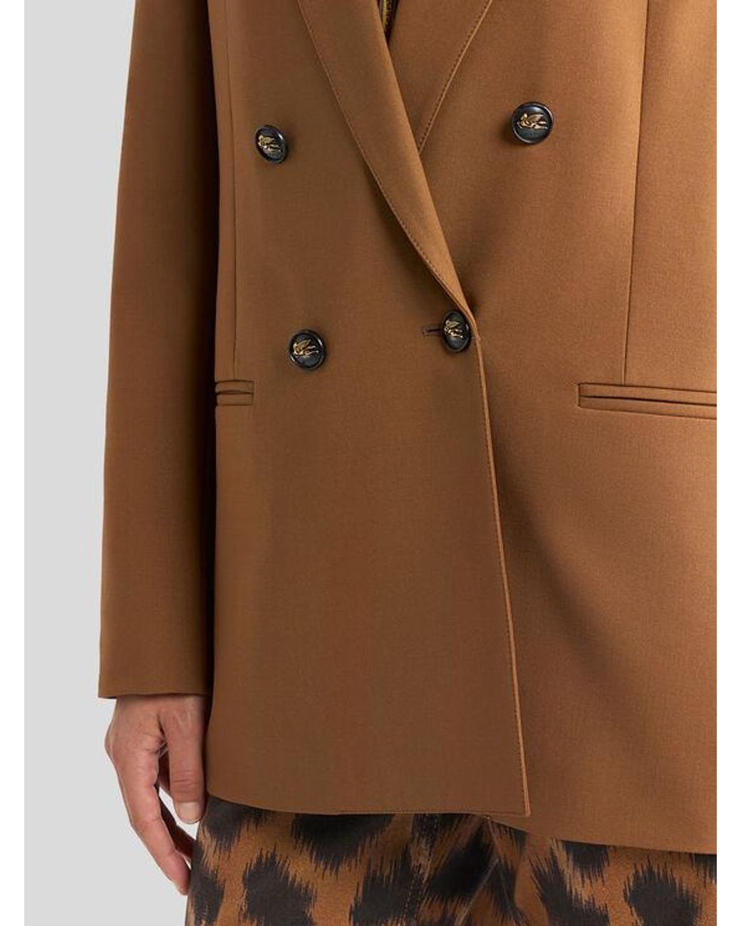 Etro Multicolor Double-Breasted Stretch Wool Jacket With Pegaso Buttons