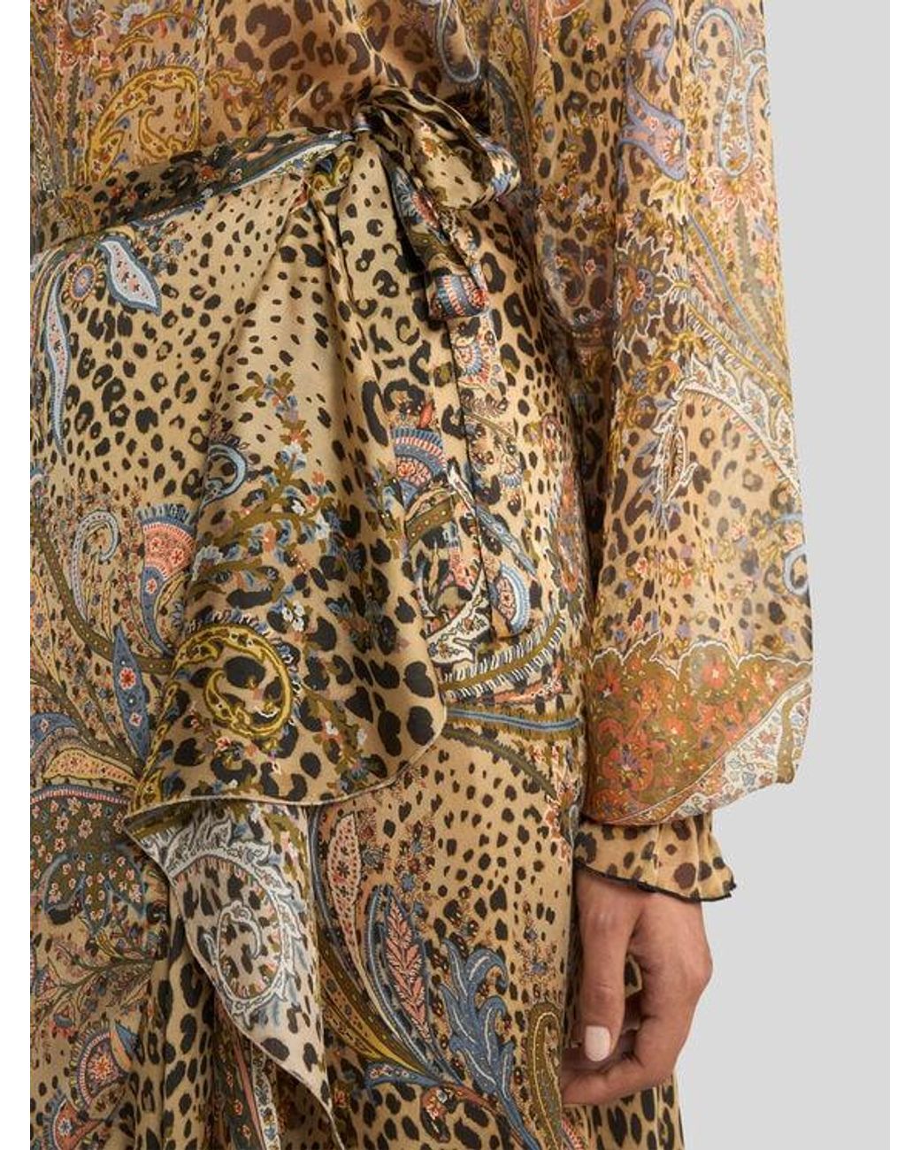 Etro Natural Peau D'Ange Silk Midi Wrap Skirt With Paisley And Animal Motif