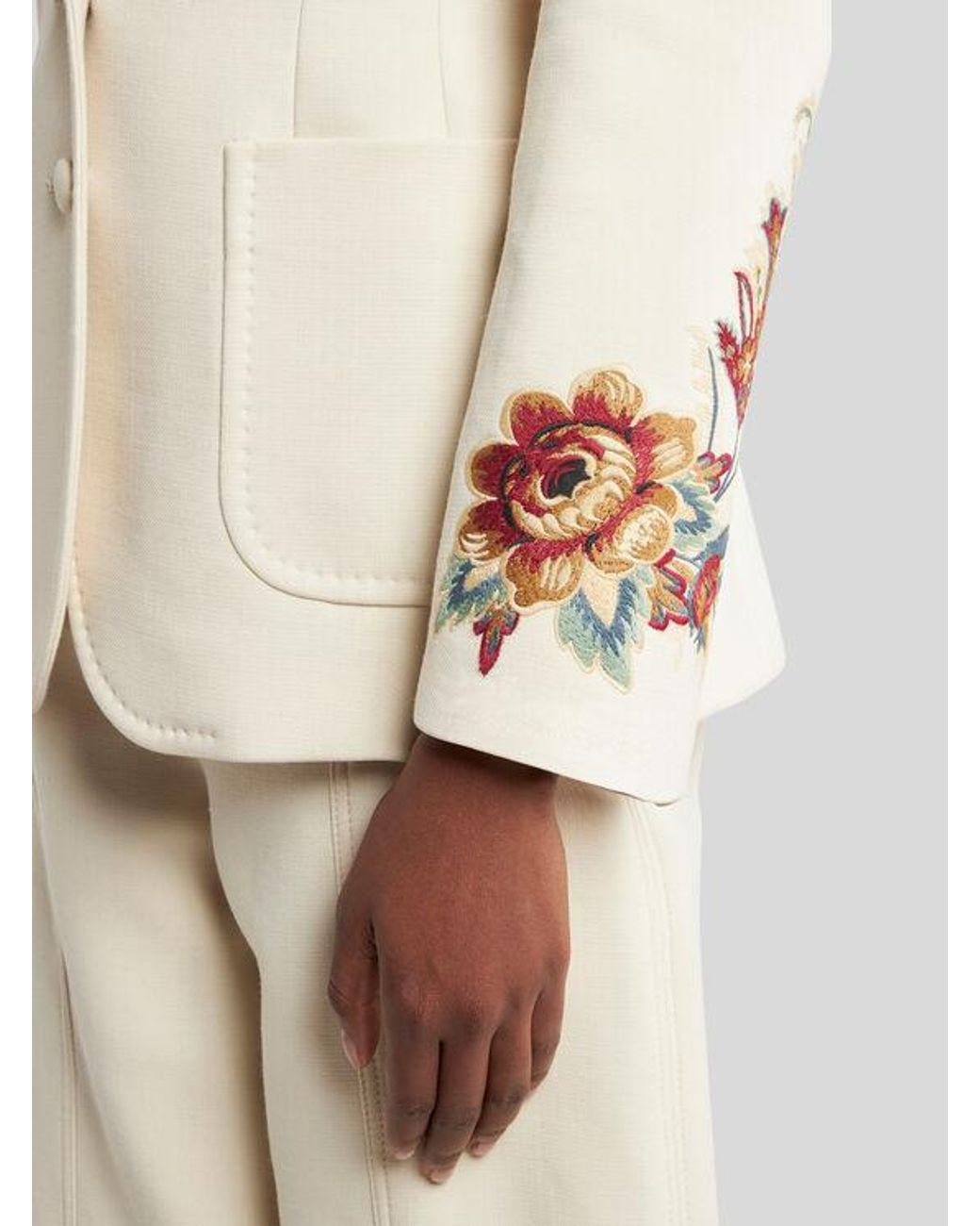 Etro White Cool Wool Jacket With Embroidery