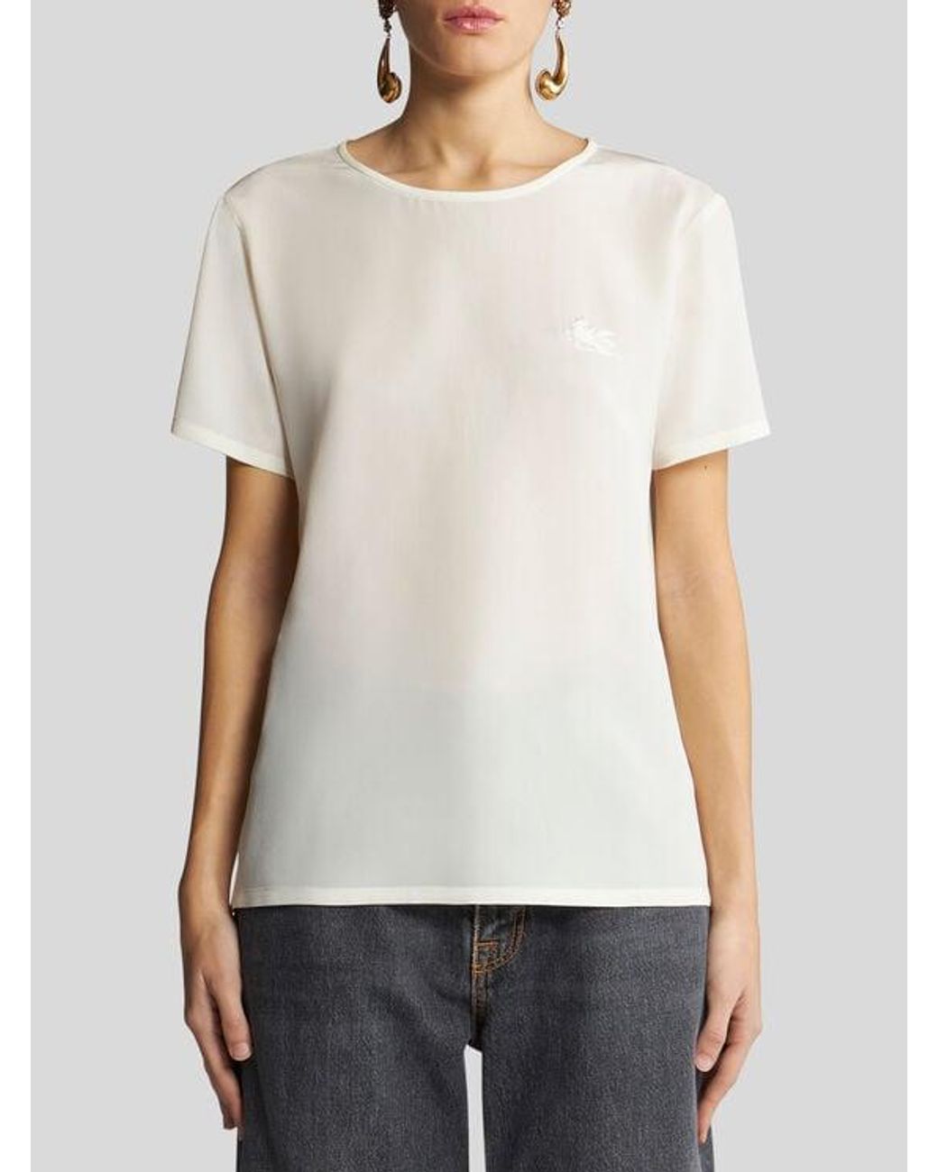 Etro White Crepe De Chine T-Shirt