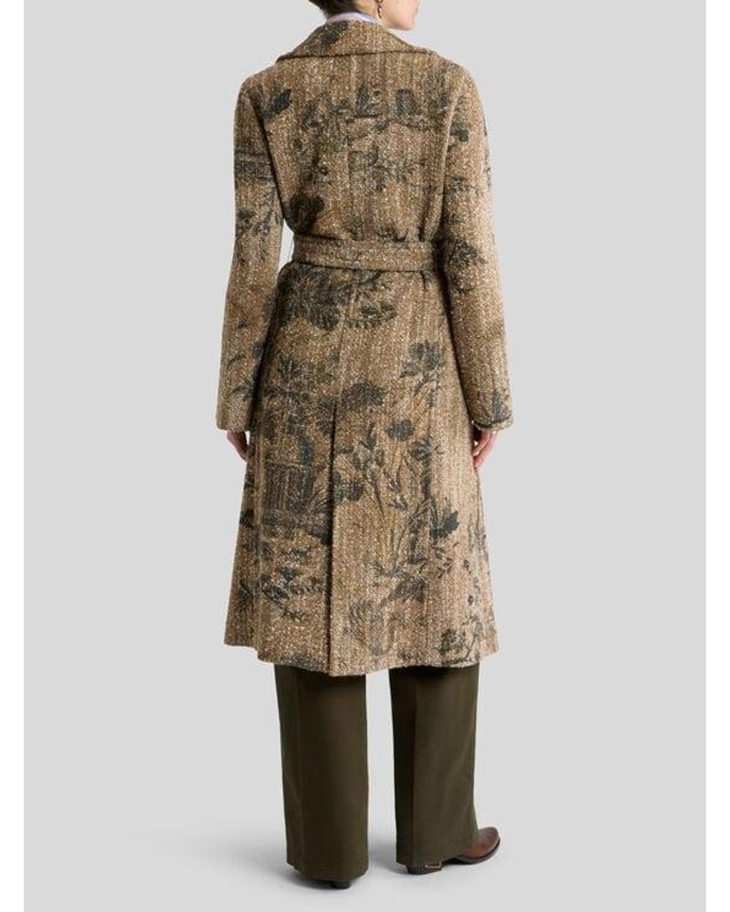 Etro Natural Bouclé Wrap Coat With Flower And Animal Motif