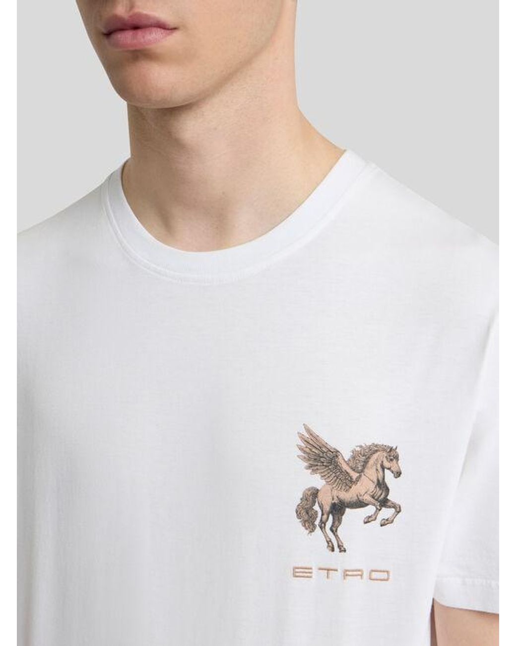 Etro White Cotton Jersey T-Shirt With Pegaso Embroidery for men