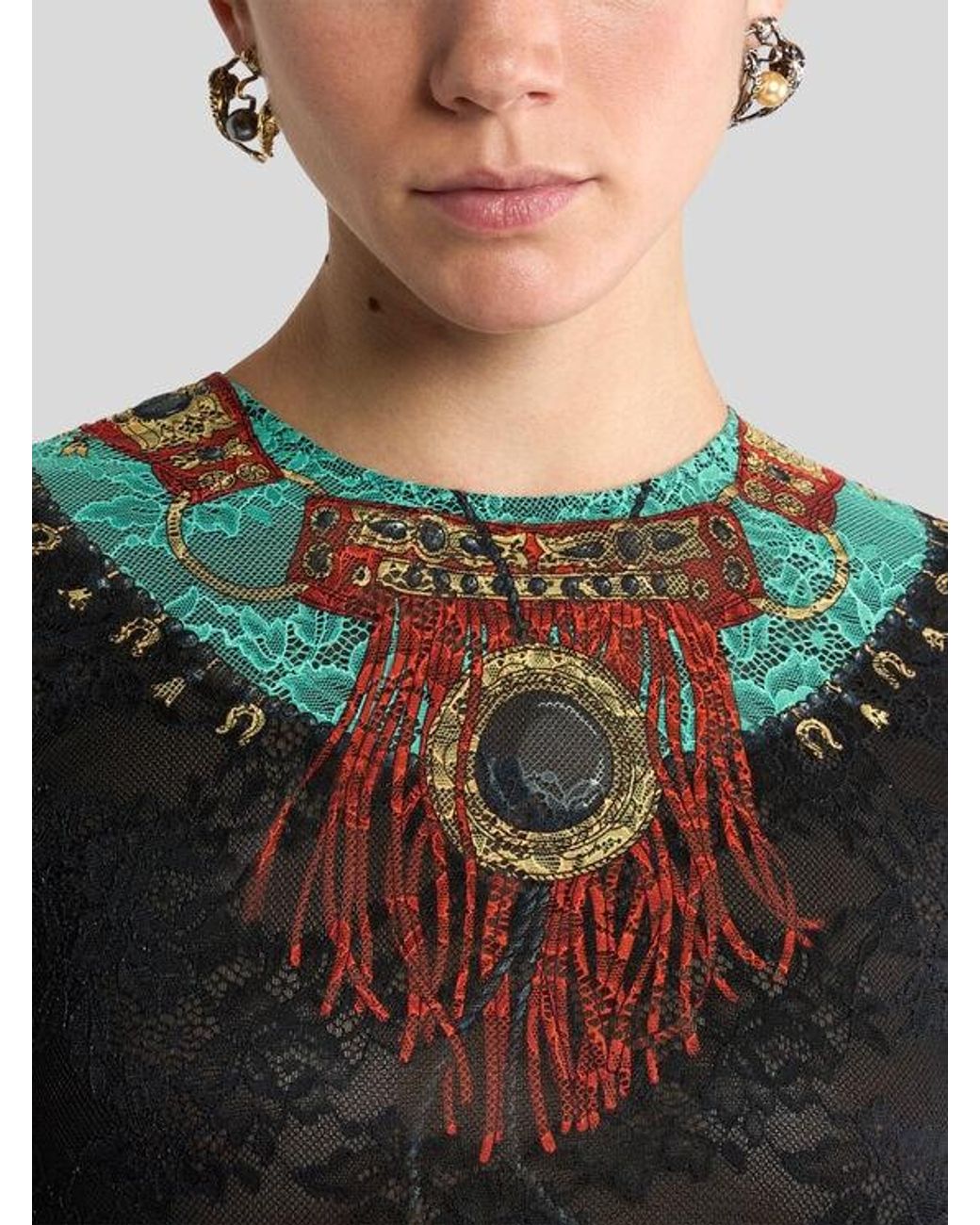 Etro Multicolor Earrings With Pearl Bead And Animal Buckle