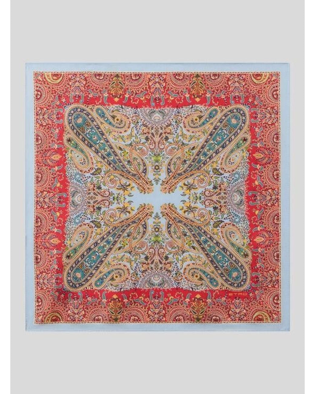 Etro Red Silk Pocket Square With Macro Paisleys for men