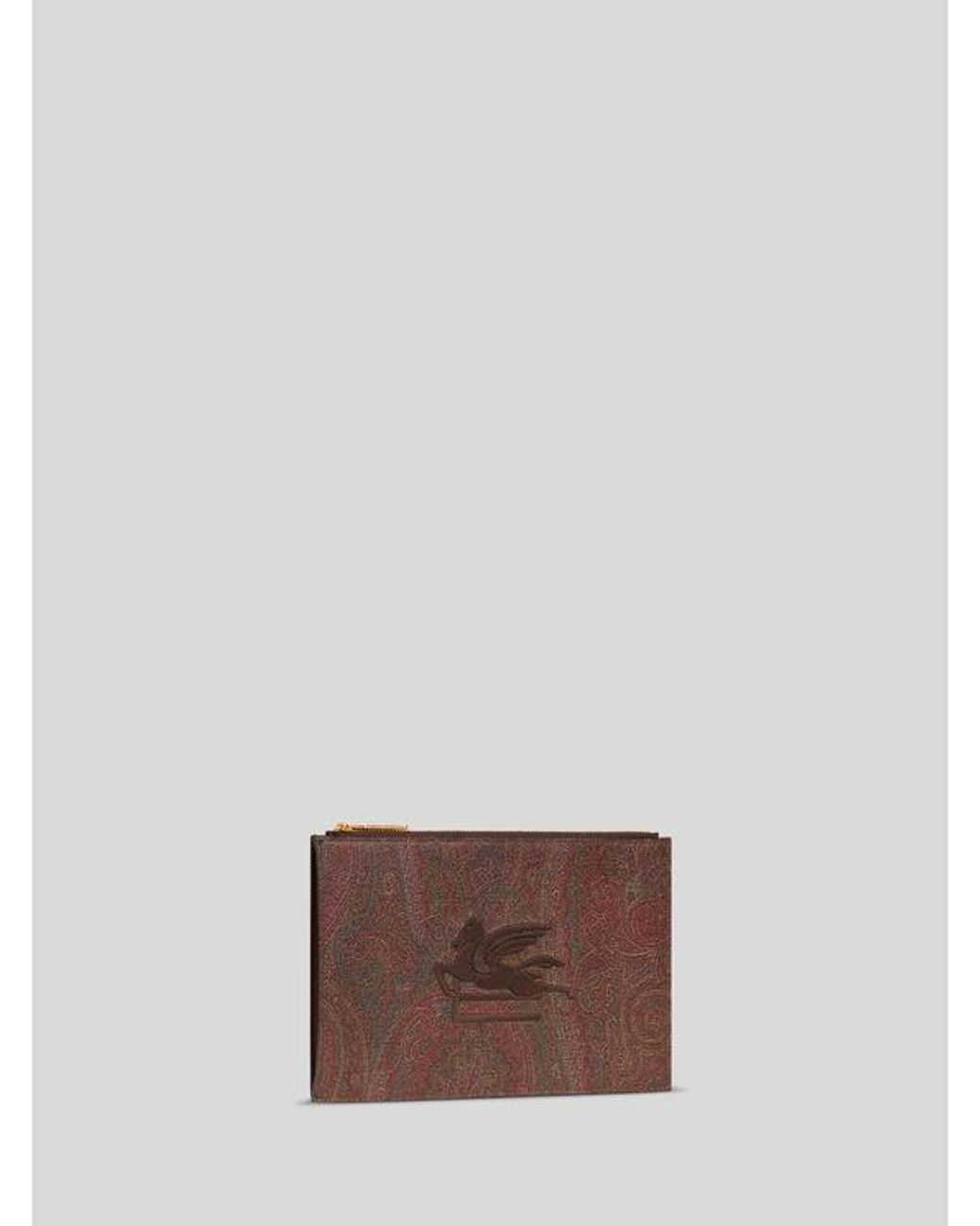 Etro Brown Medium Arnica Pouch With Pegaso Detail