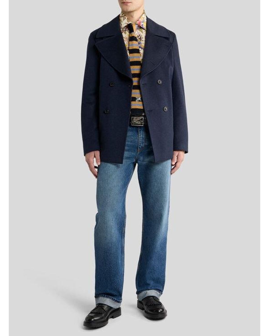 Etro Blue Cashmere Cloth Pea Coat for men